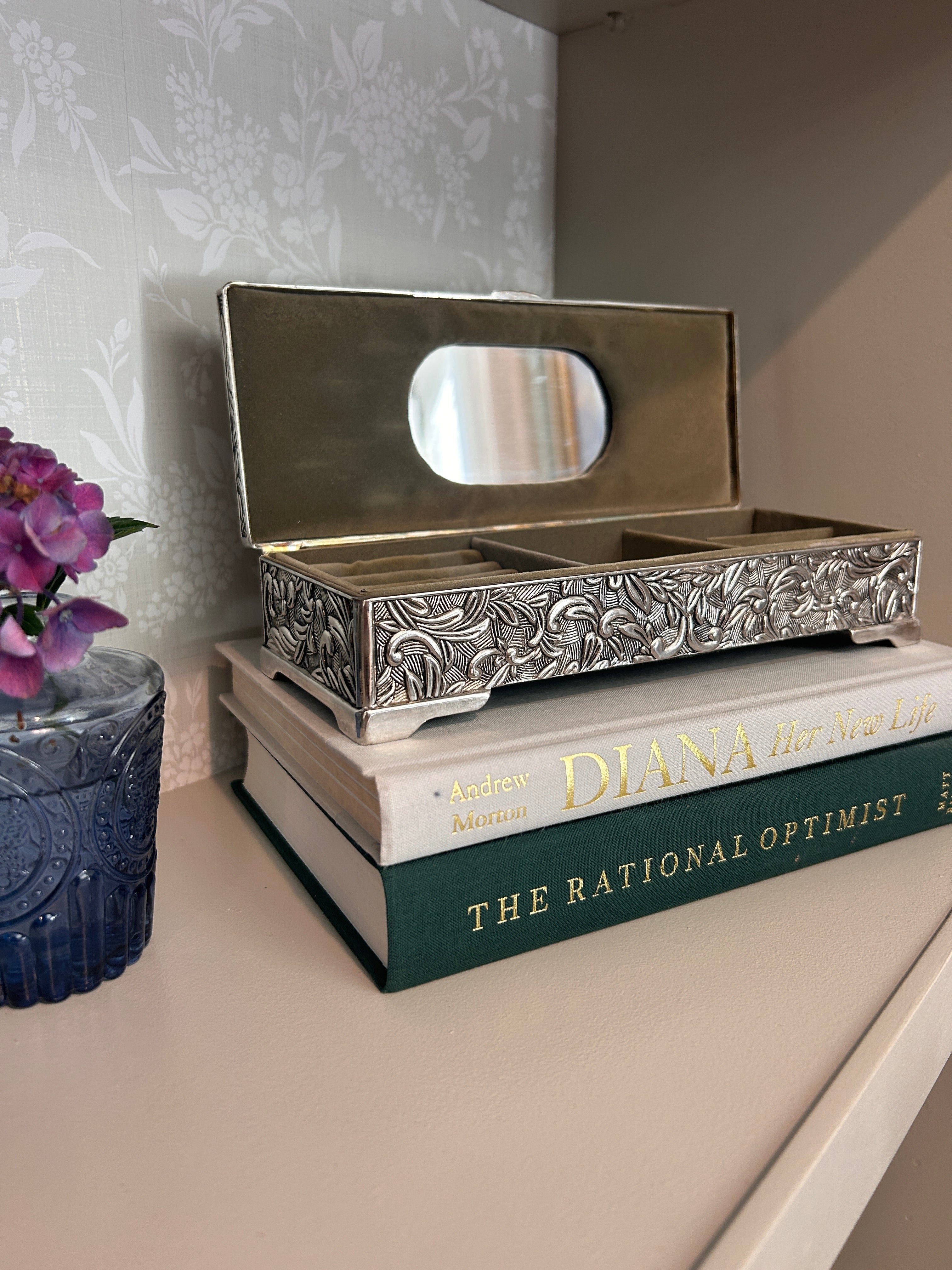 Vintage Silverplate Floral Embossed Jewelry Box