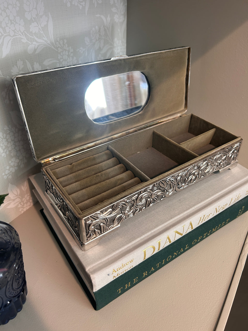 Vintage Silverplate Floral Embossed Jewelry Box