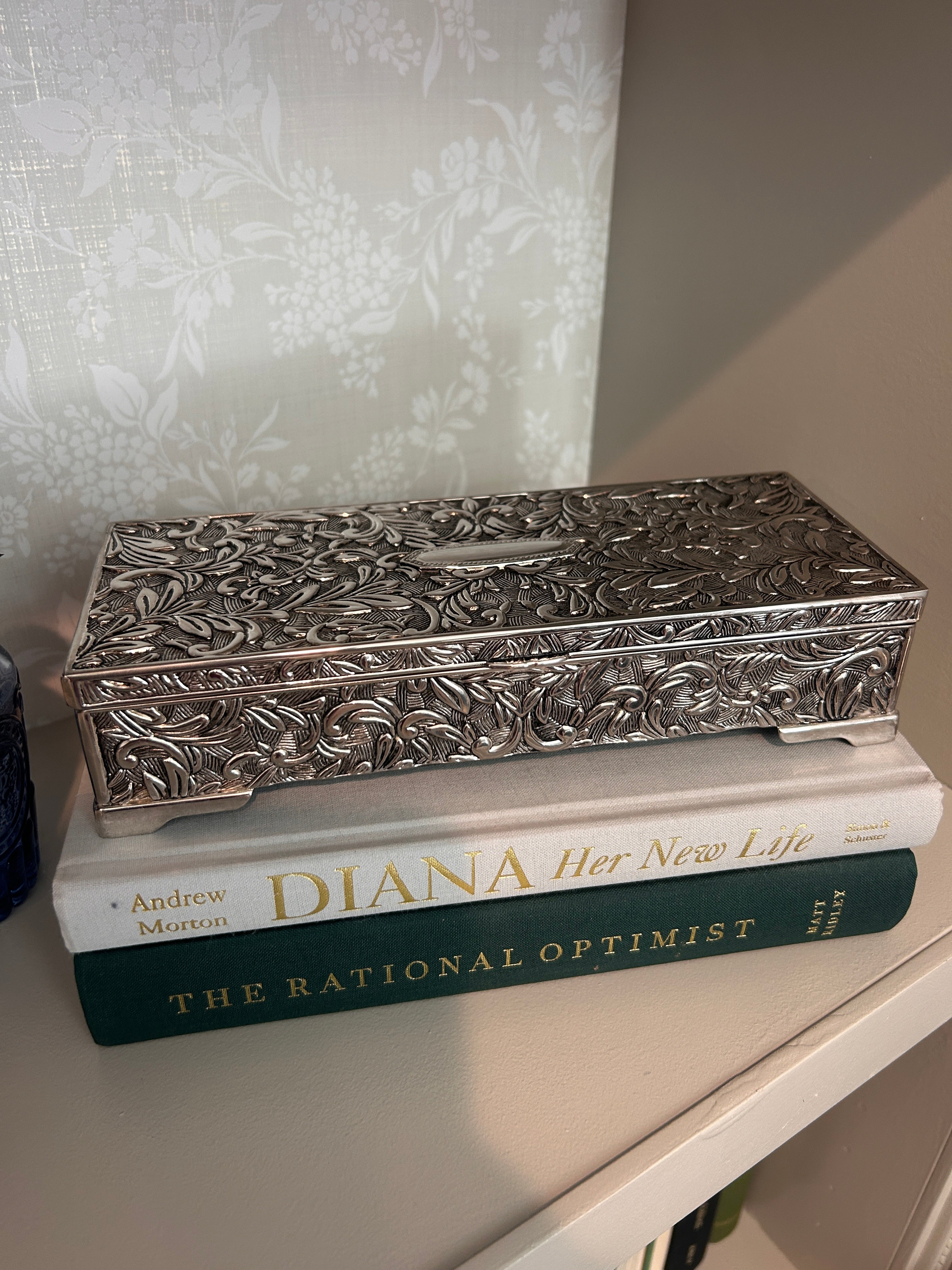 Vintage Silverplate Floral Embossed Jewelry Box