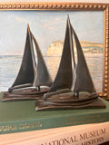 Vintage Bronzed Sailboat Bookend Pair