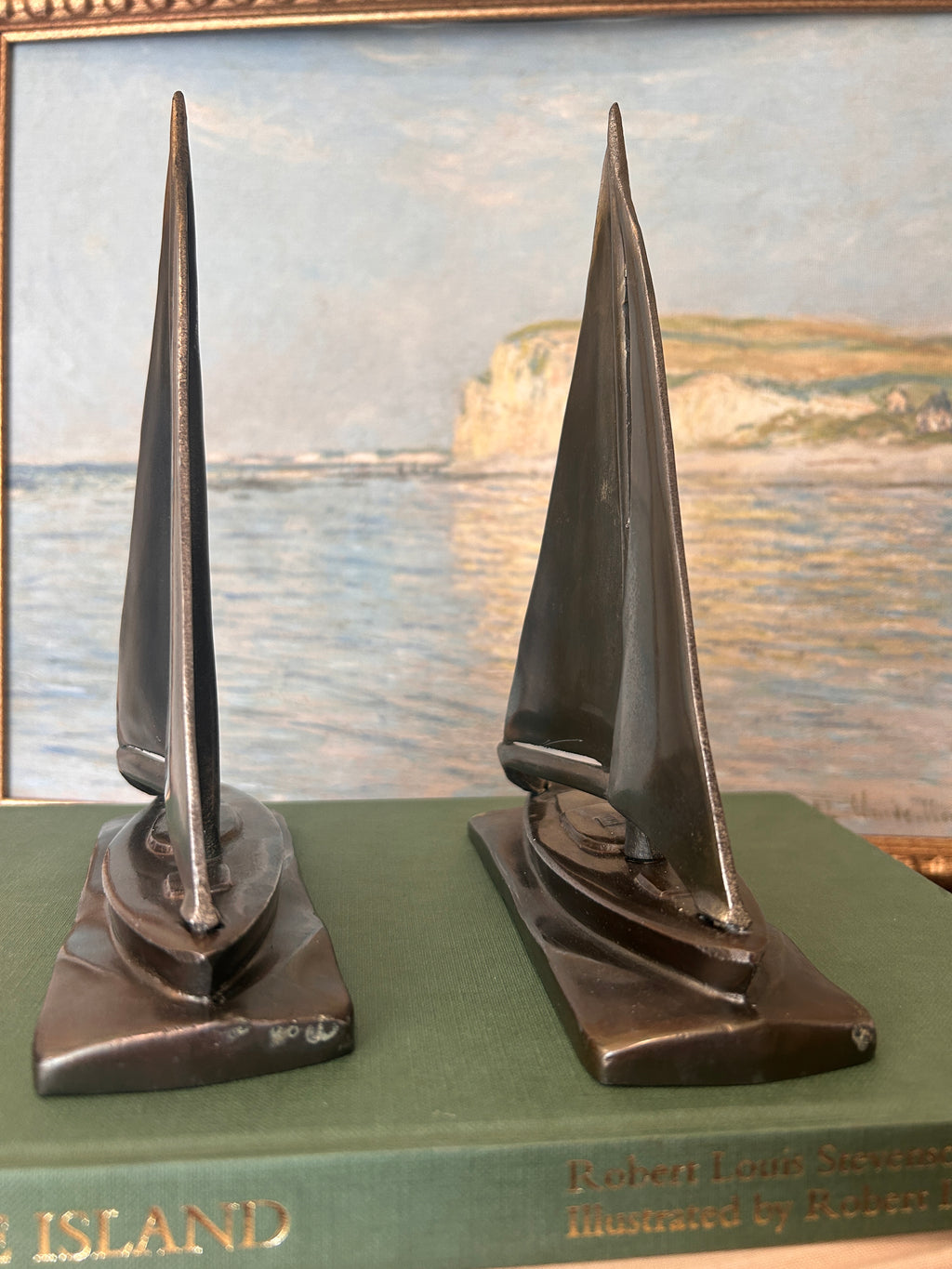 Vintage Bronzed Sailboat Bookend Pair