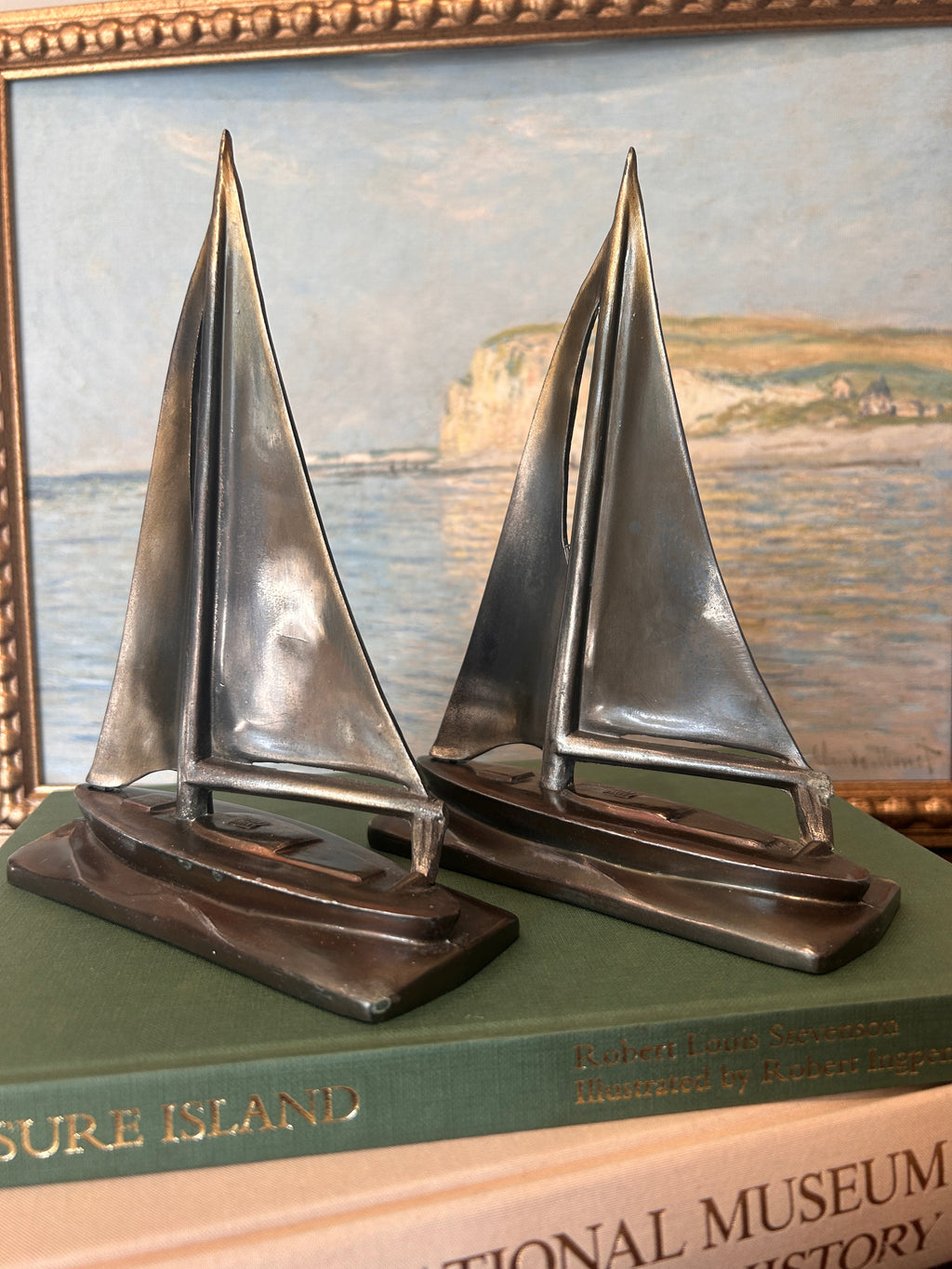 Vintage Bronzed Sailboat Bookend Pair