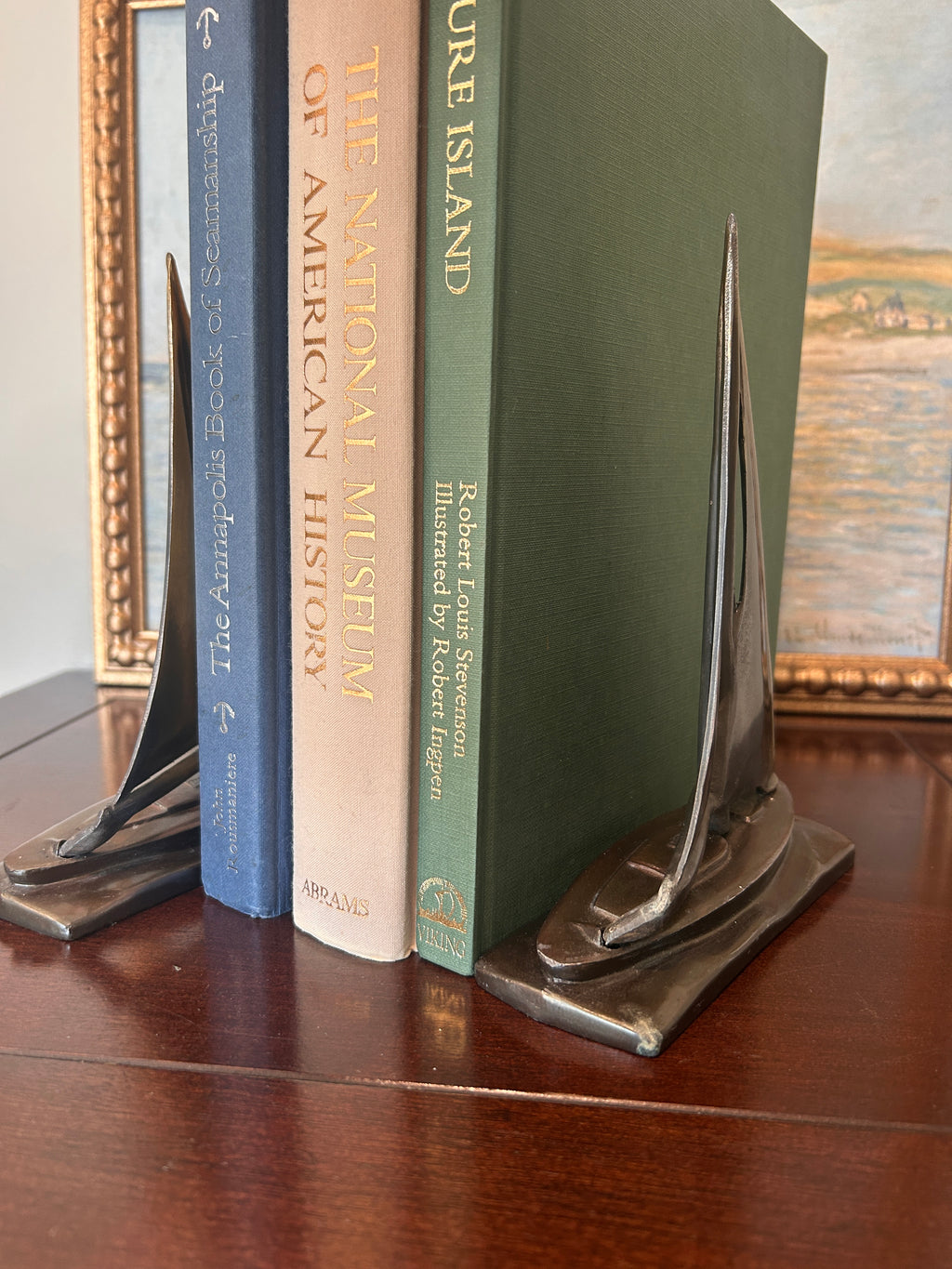 Vintage Bronzed Sailboat Bookend Pair