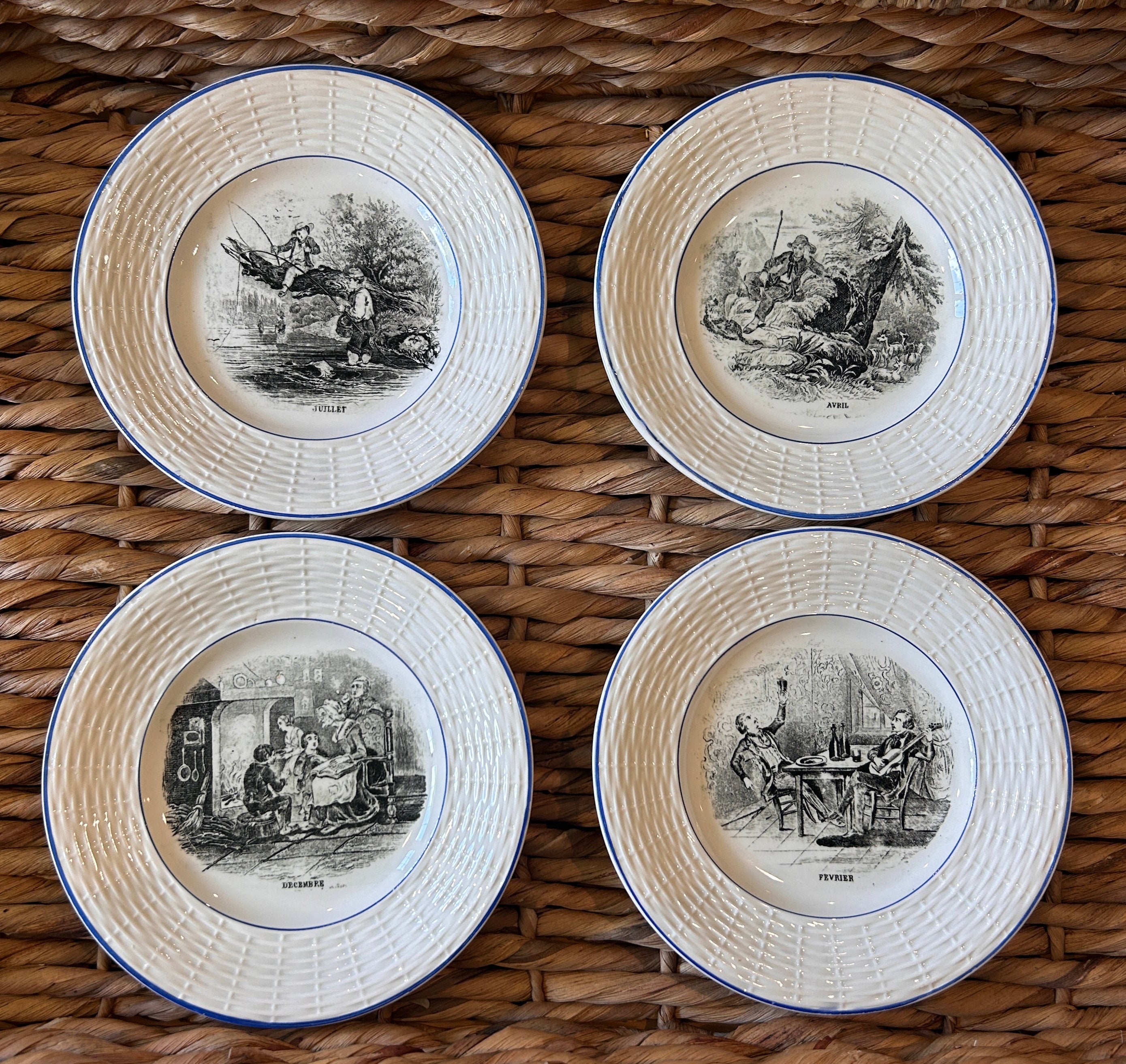 Vintage Digoin French Month Plates -Set of 4