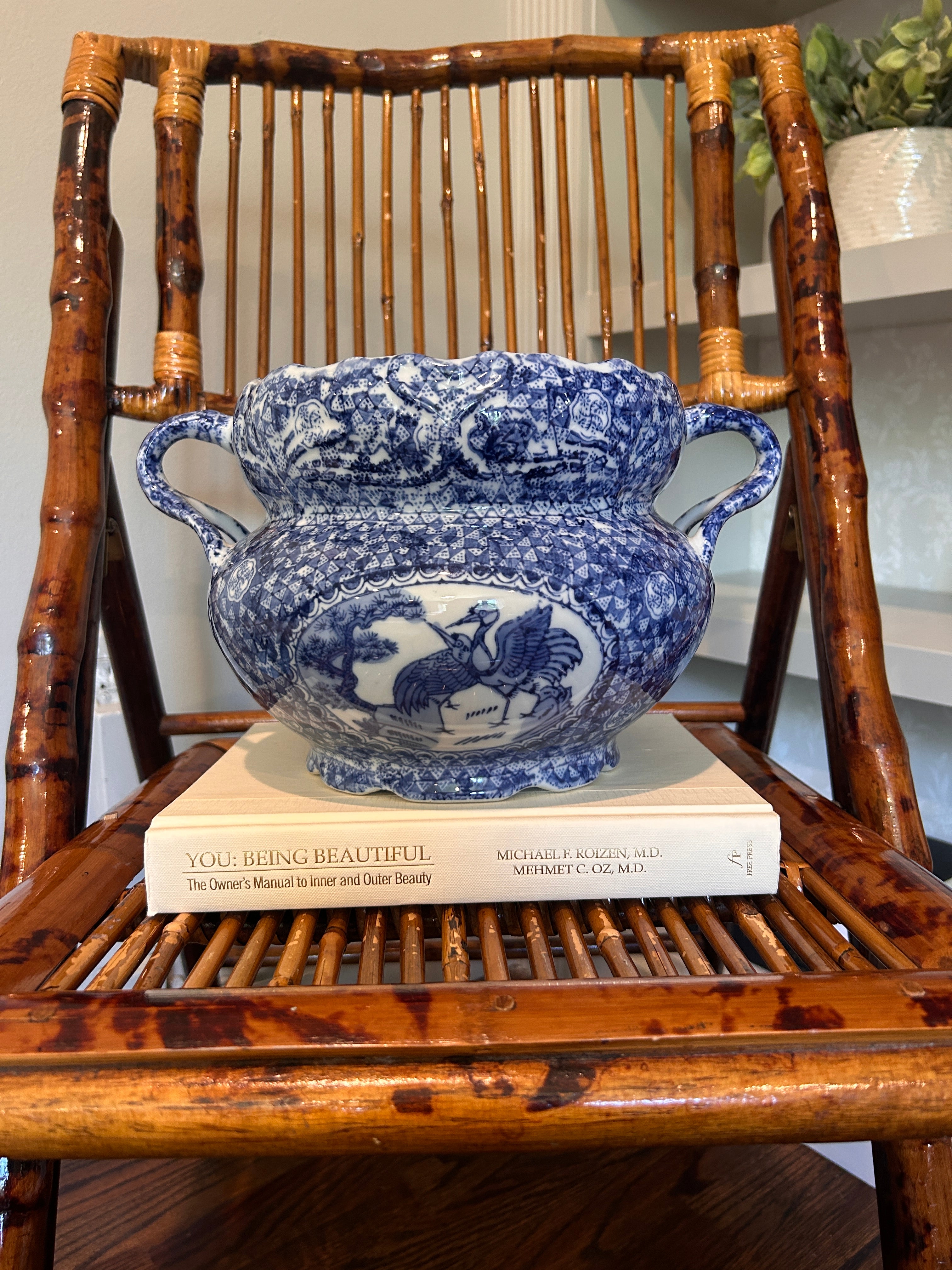 Vintage Bombay Company Blue and White Cachepot Planter