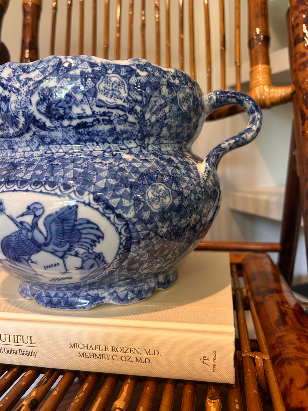 Vintage Bombay Company Blue and White Cachepot Planter