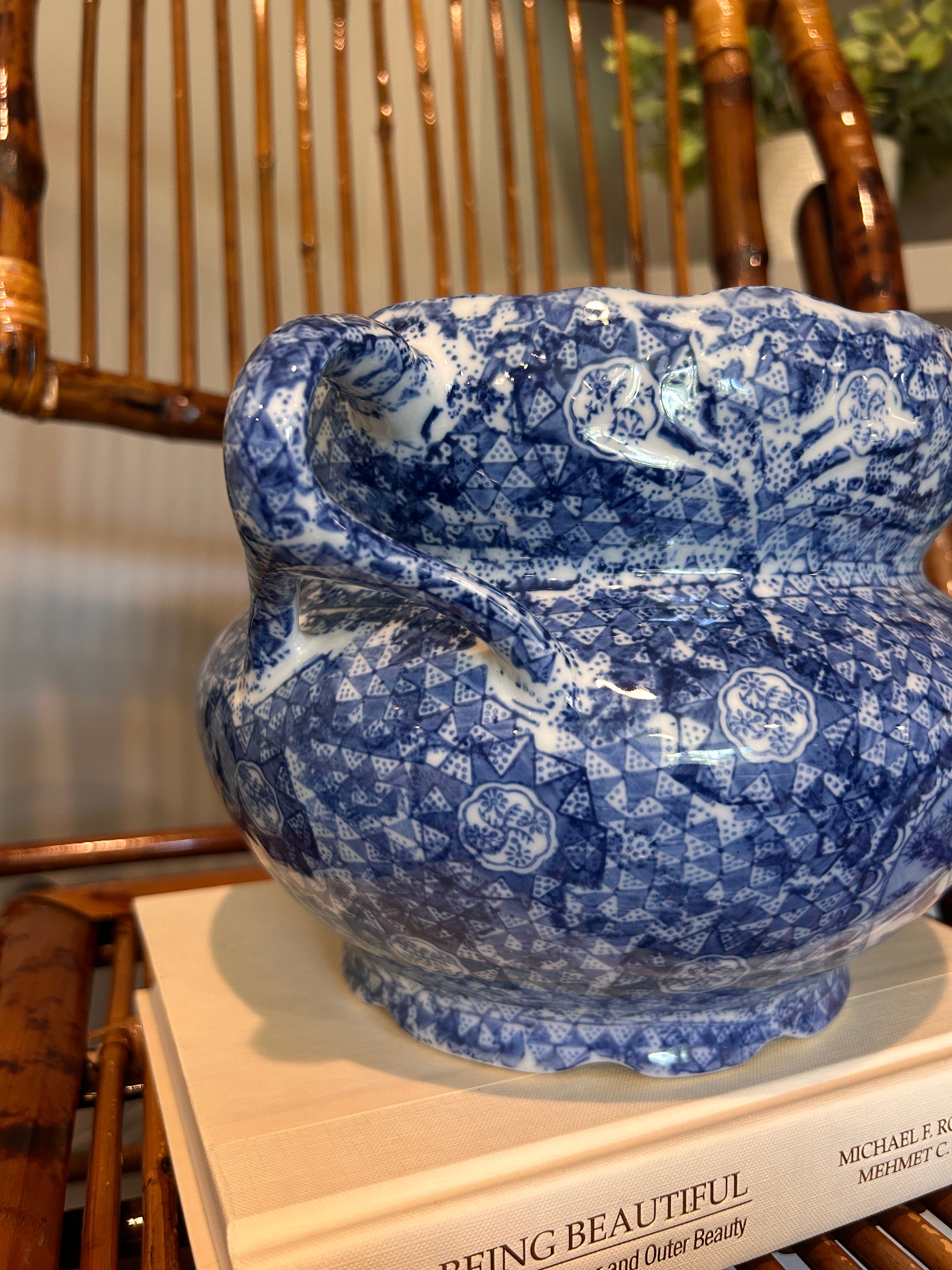 Vintage Bombay Company Blue and White Cachepot Planter