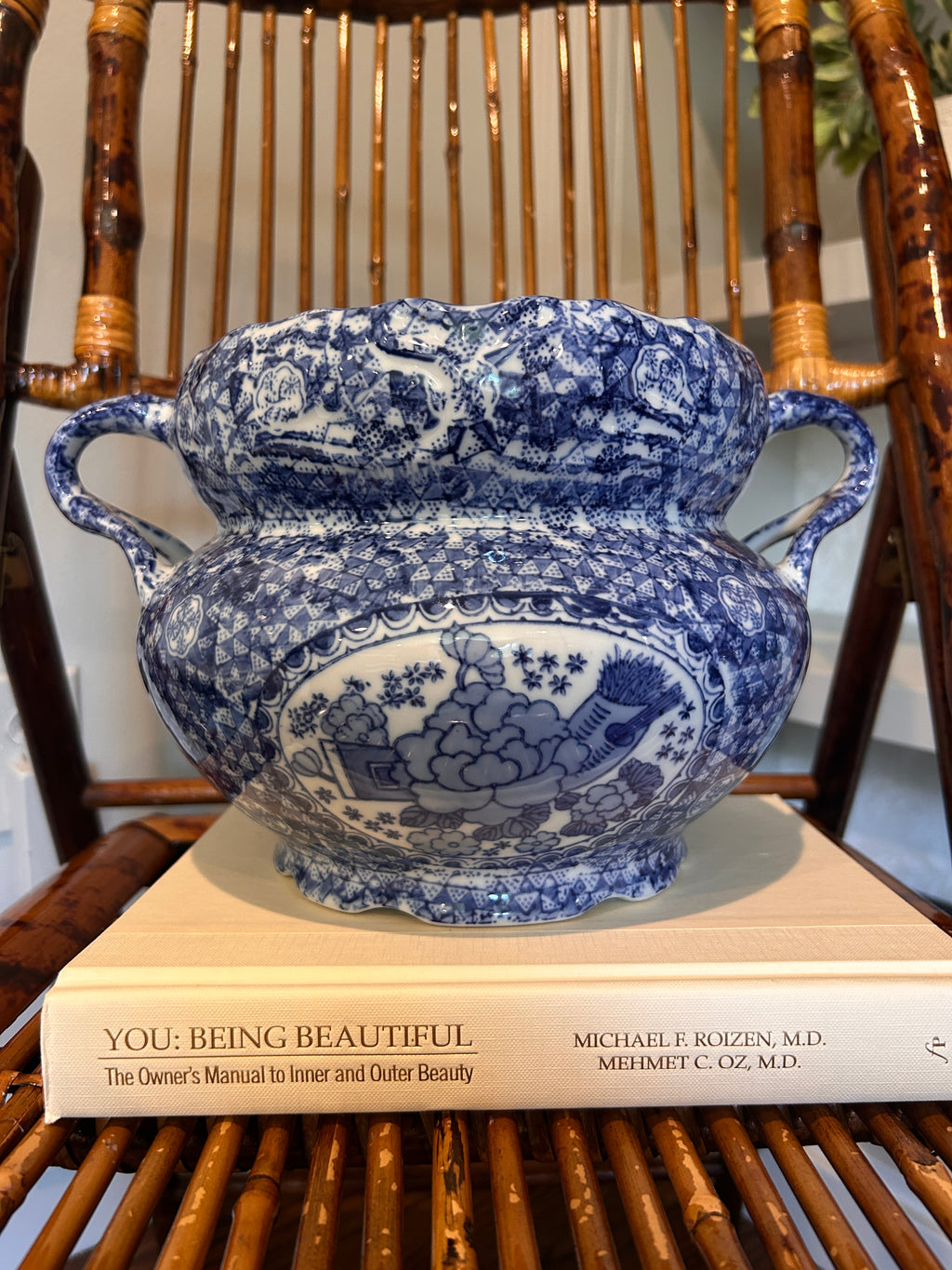 Vintage Bombay Company Blue and White Cachepot Planter