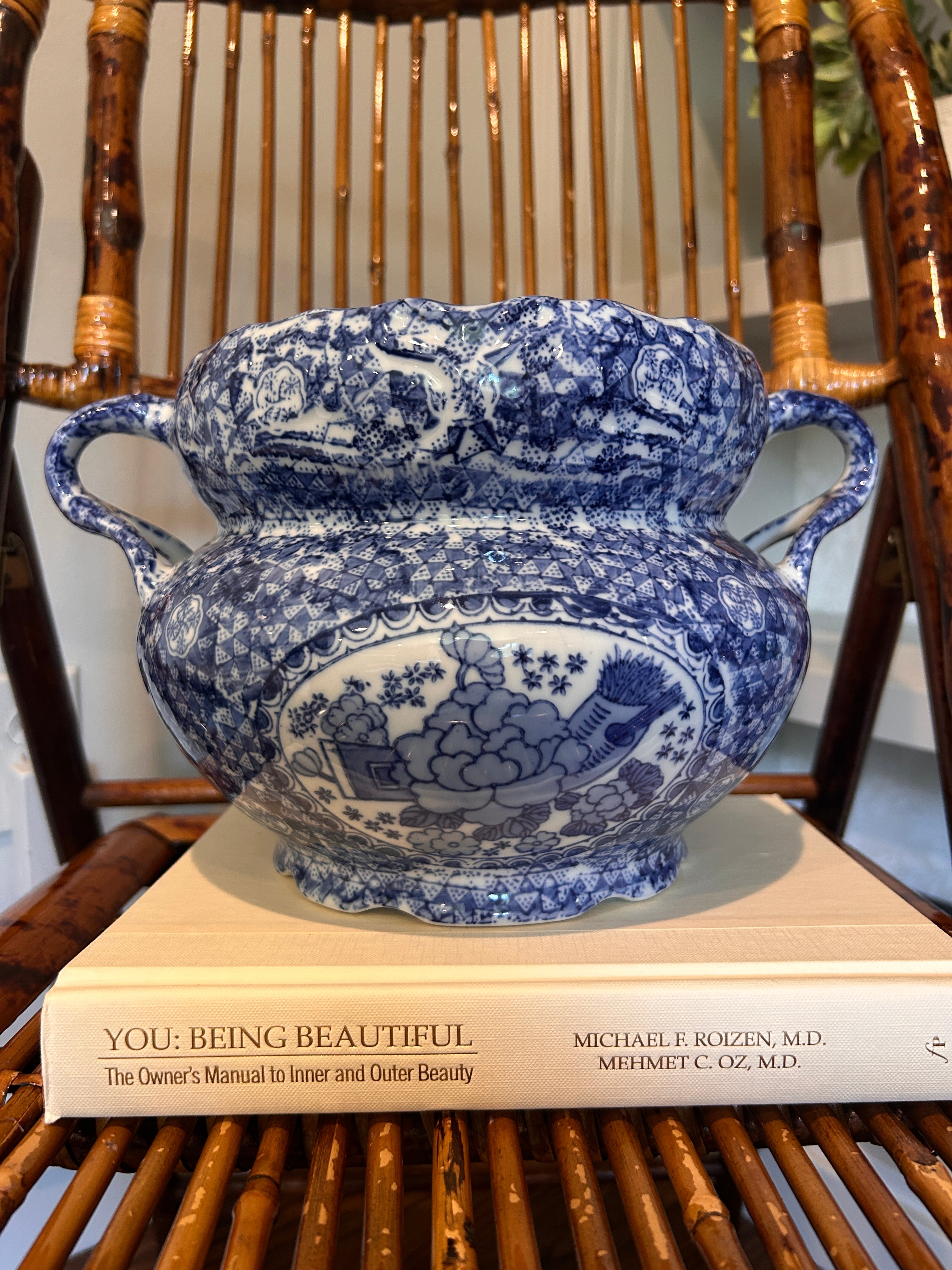 Vintage Bombay Company Blue and White Cachepot Planter