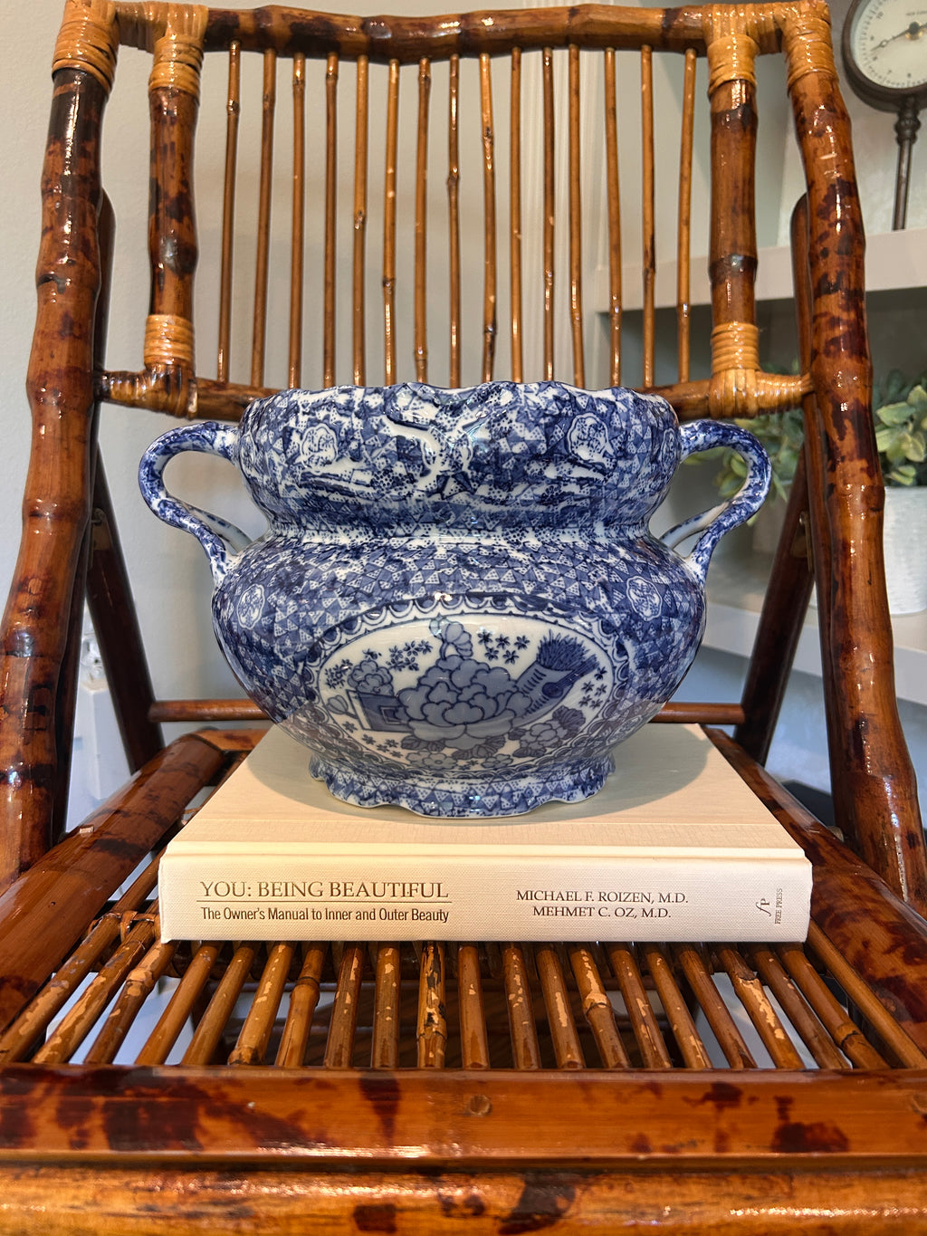 Vintage Bombay Company Blue and White Cachepot Planter