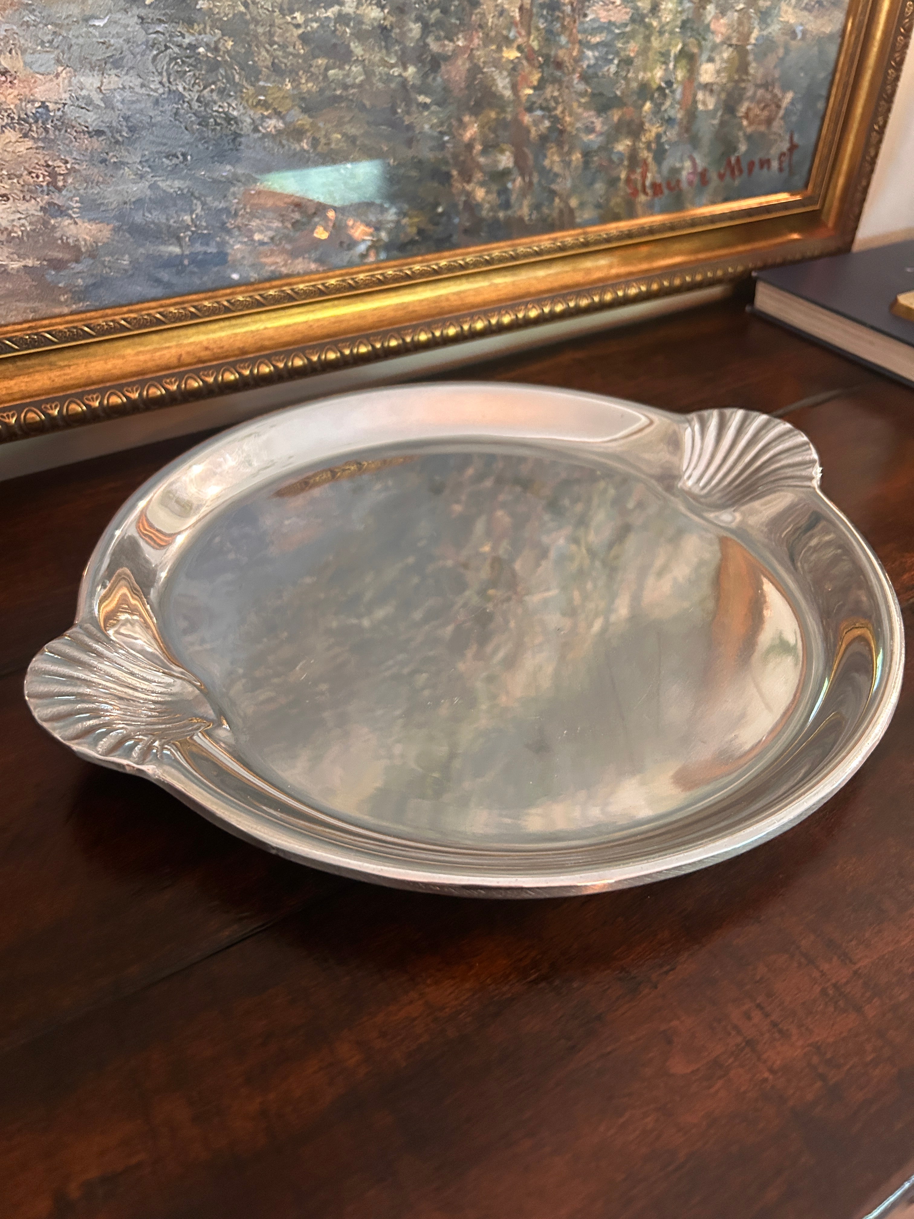 Vintage Wilton Pewter Shell Handle Tray