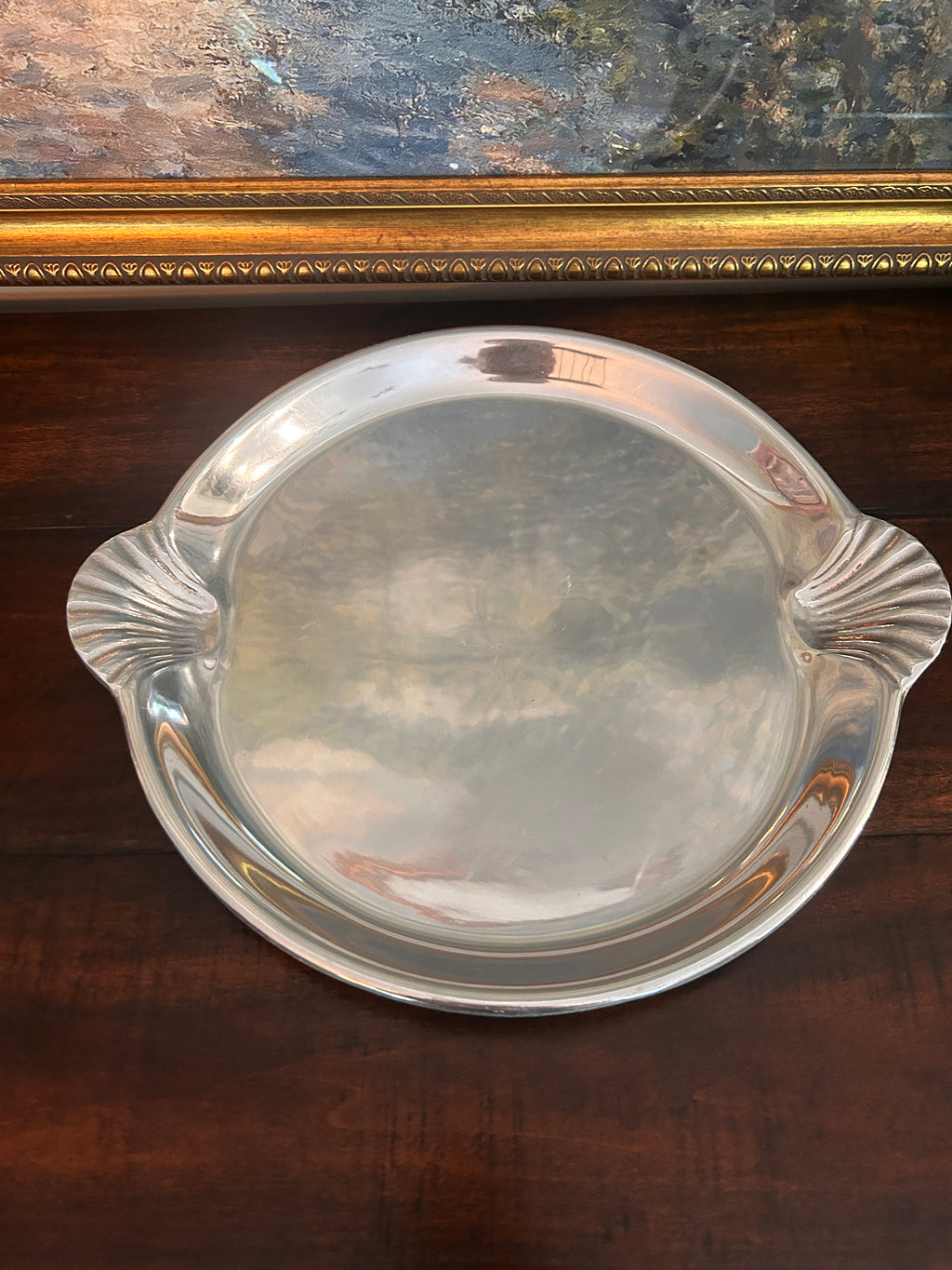Vintage Wilton Pewter Shell Handle Tray