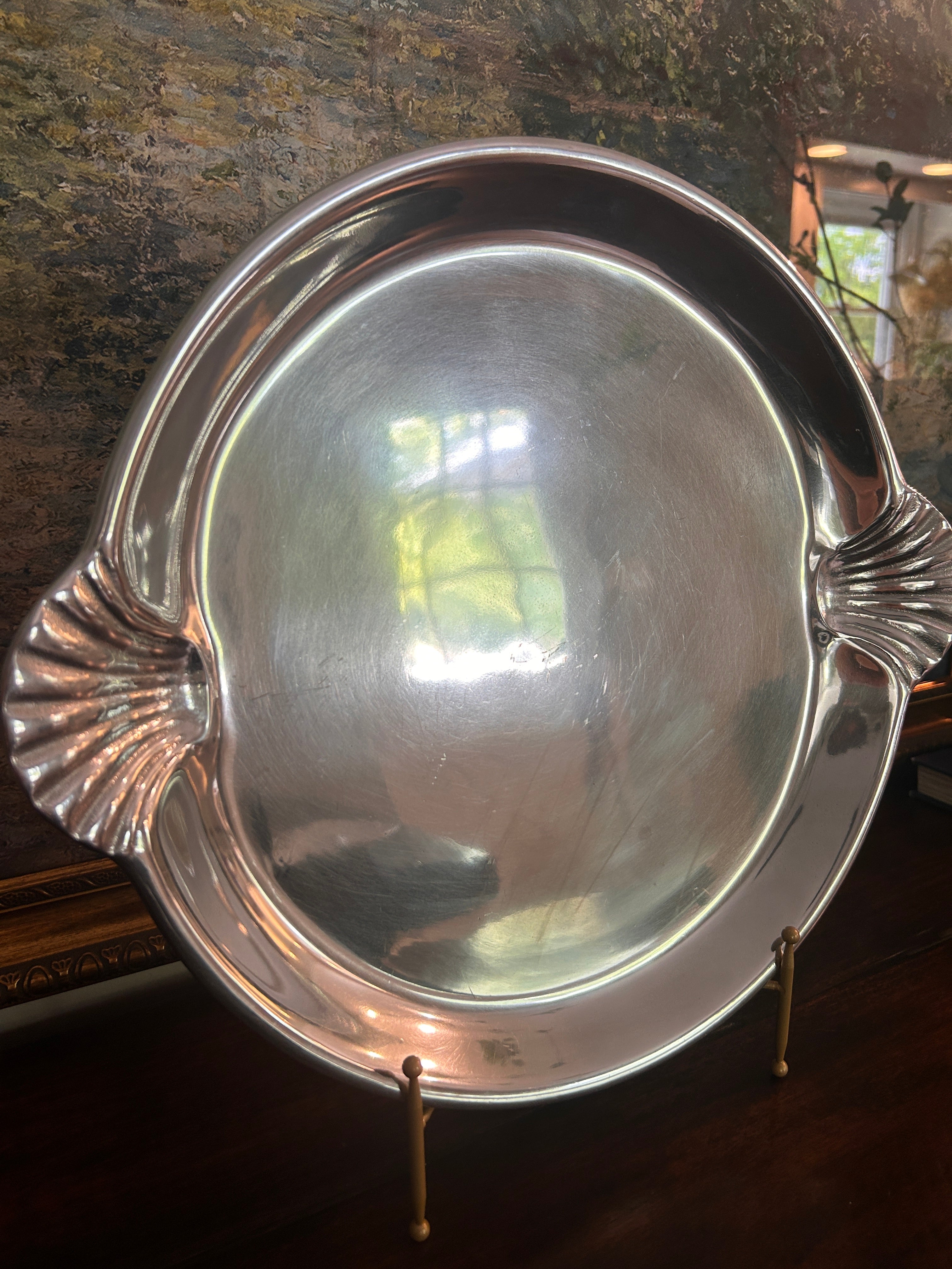 Vintage Wilton Pewter Shell Handle Tray