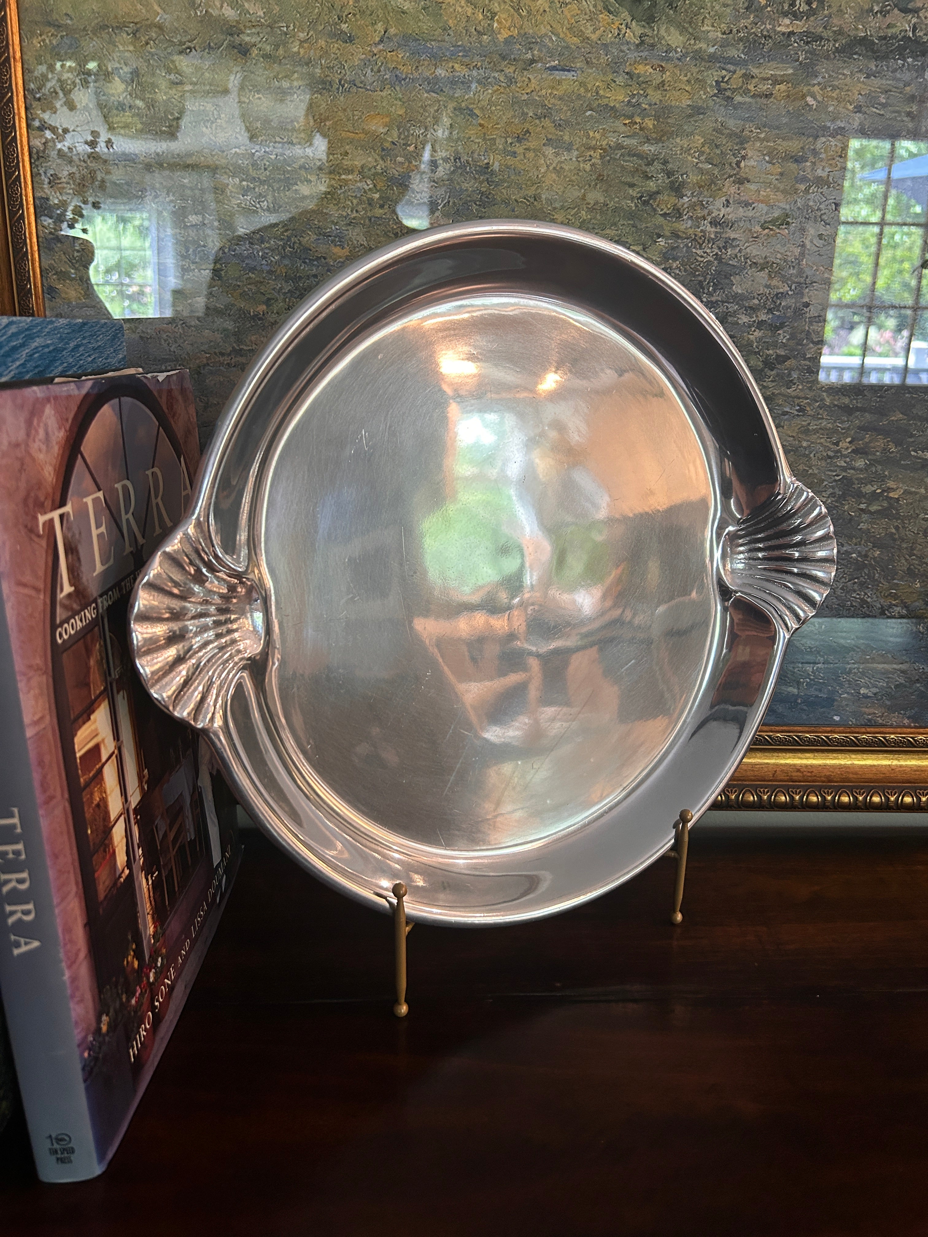 Vintage Wilton Pewter Shell Handle Tray