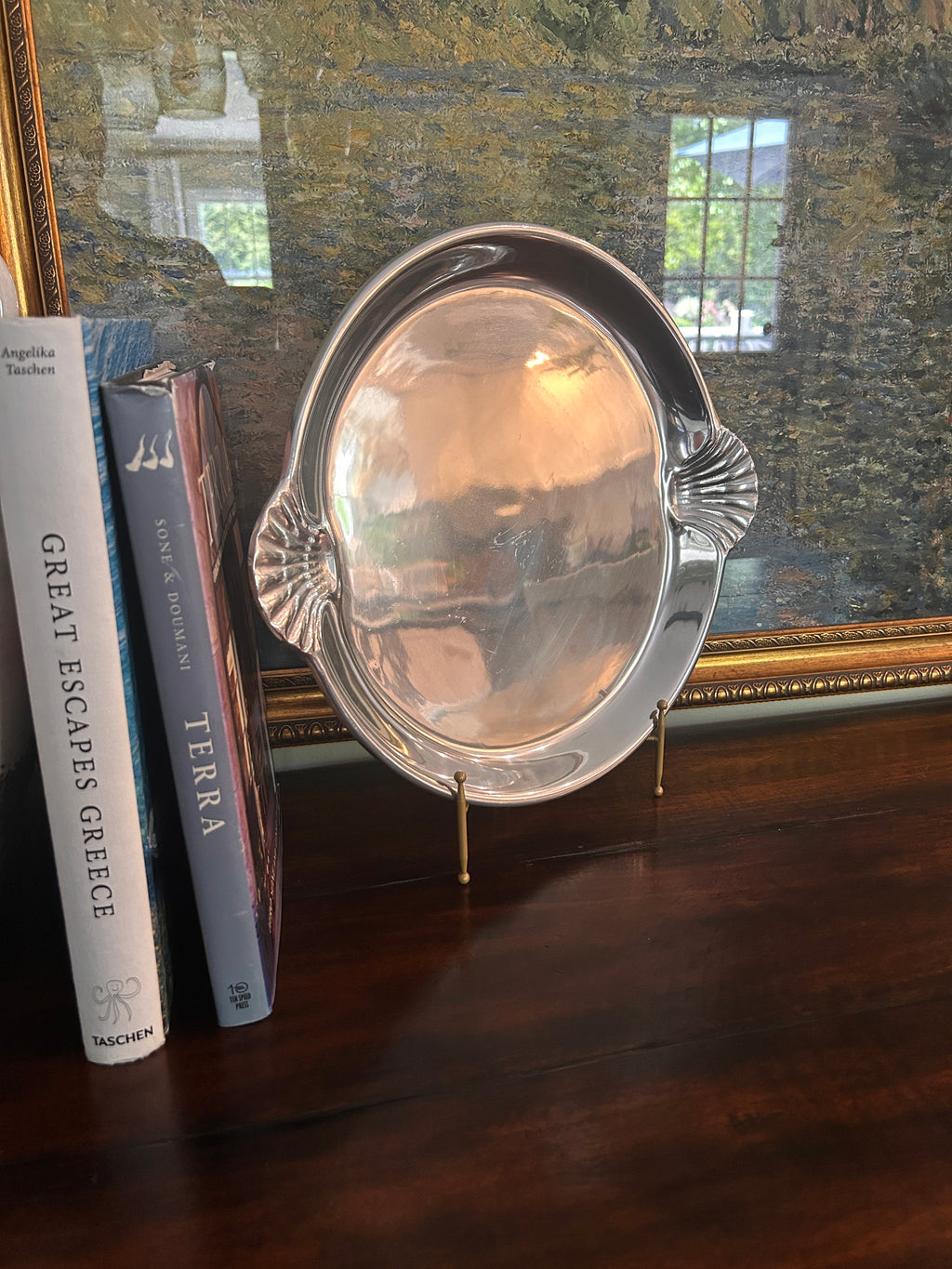 Vintage Wilton Pewter Shell Handle Tray