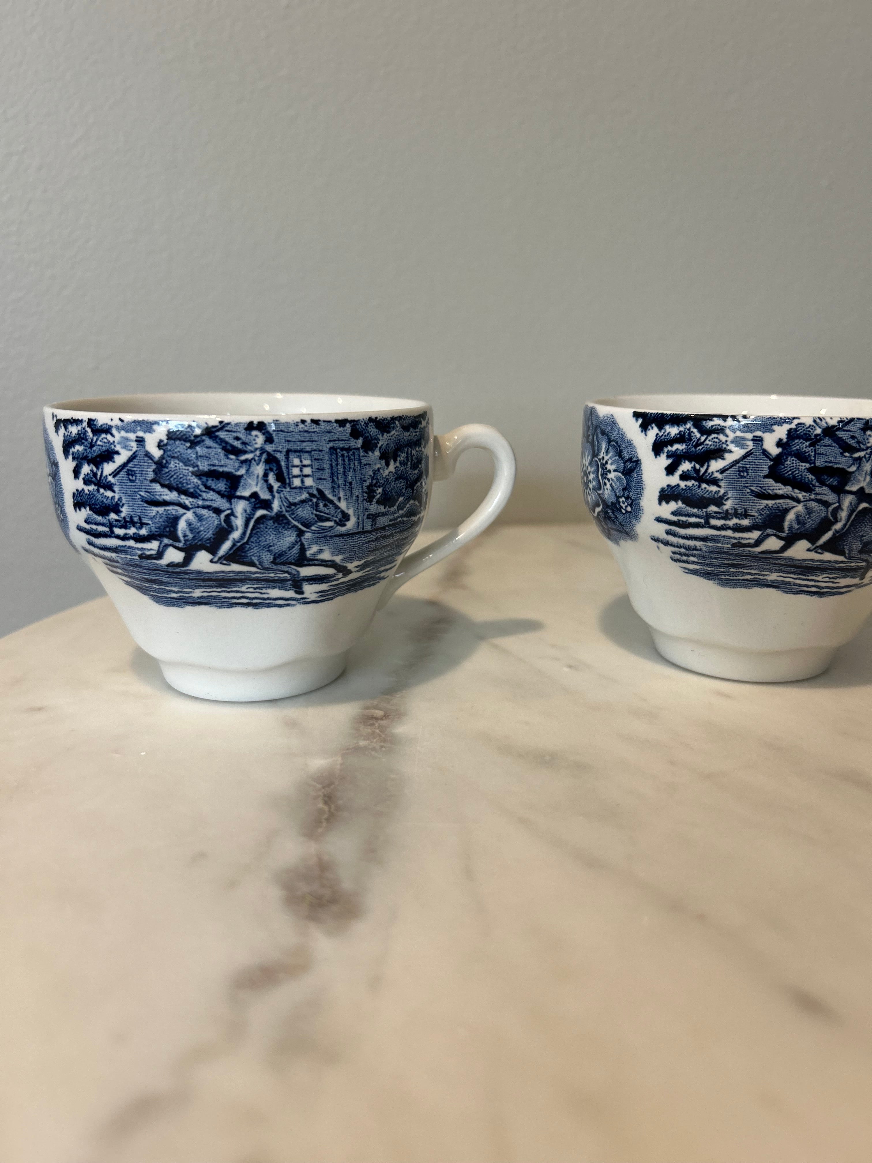 Vintage Staffordshire Liberty Blue Ironstone Tea Cups- Set of 3