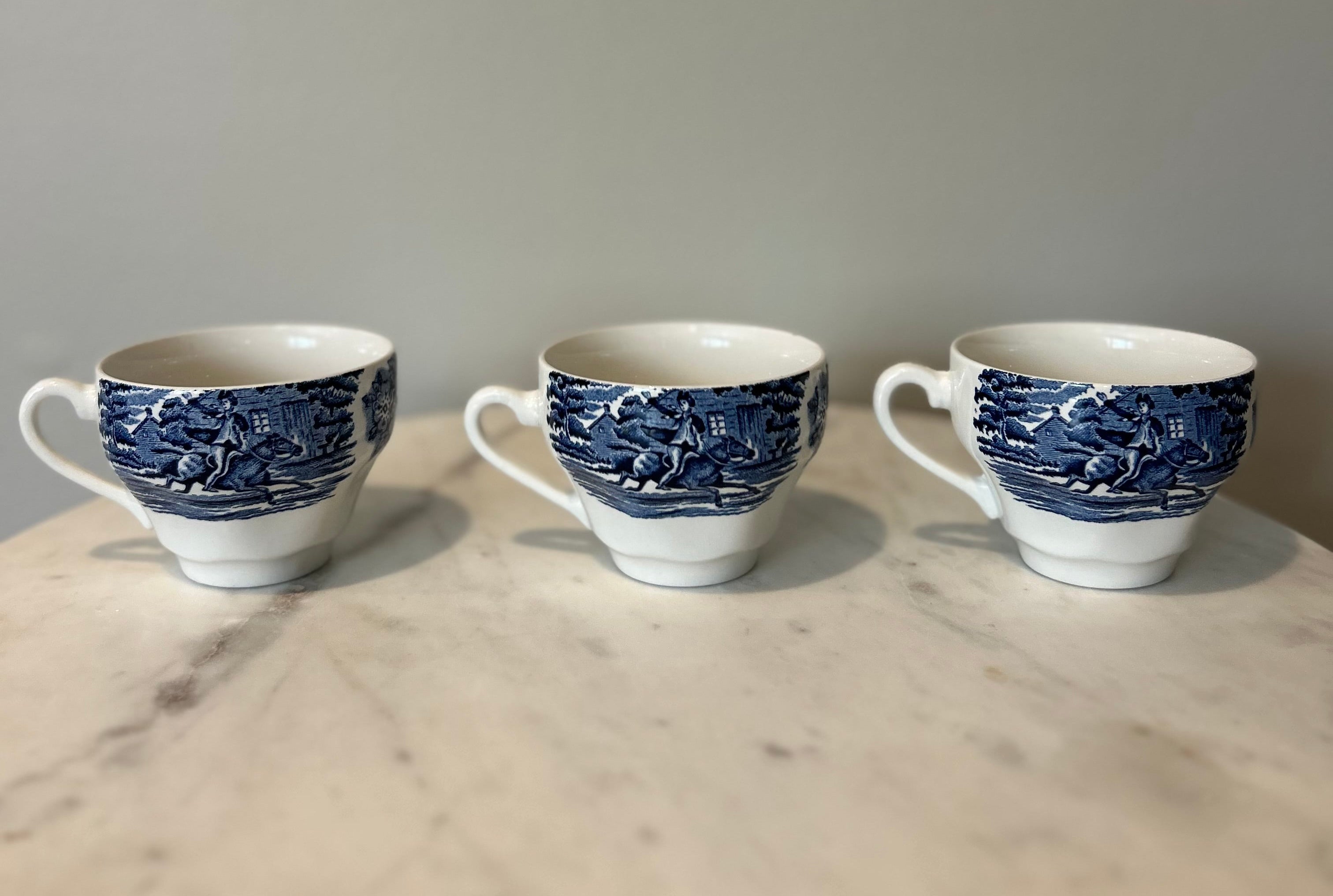 Vintage Staffordshire Liberty Blue Ironstone Tea Cups- Set of 3