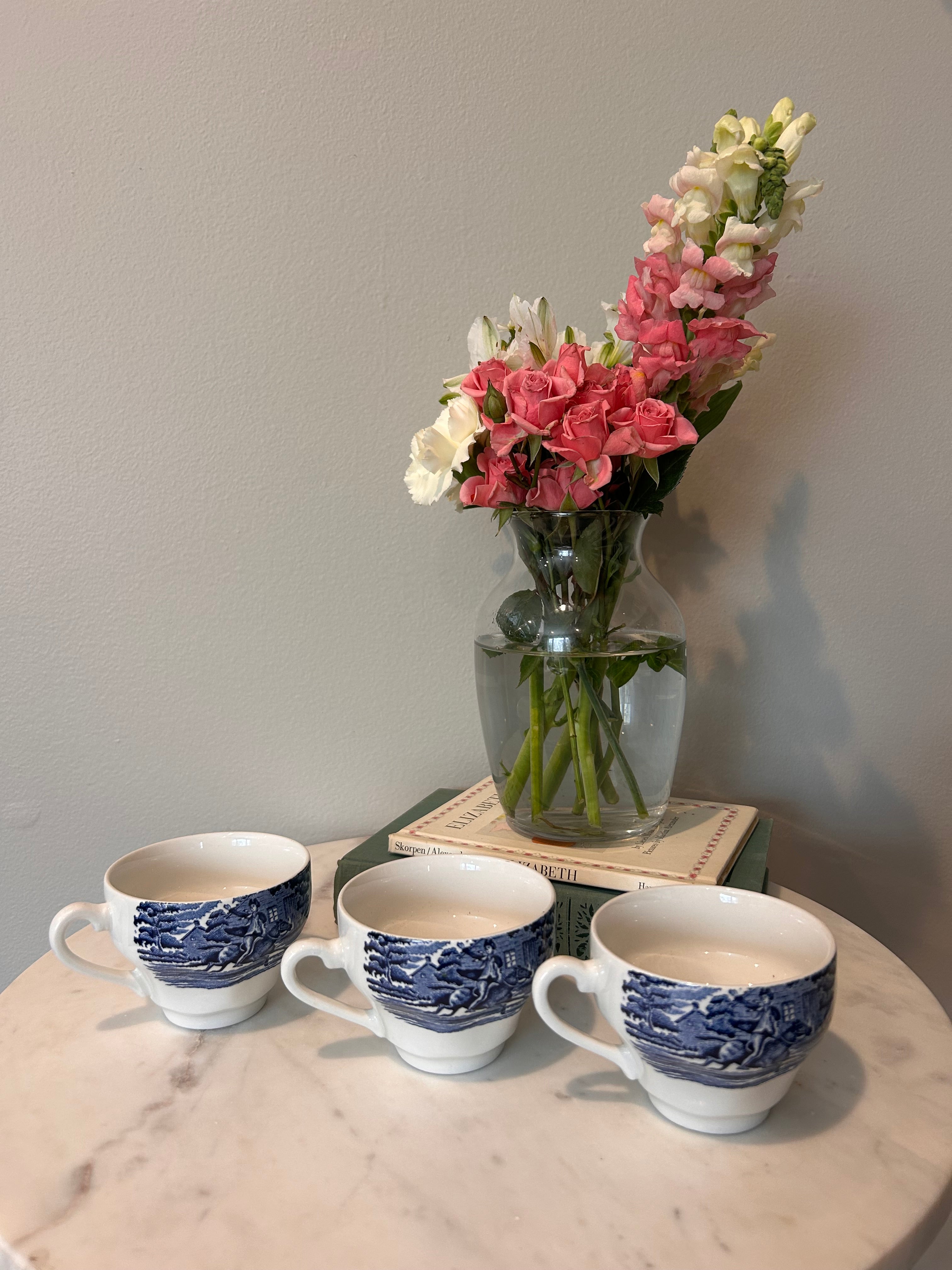 Vintage Staffordshire Liberty Blue Ironstone Tea Cups- Set of 3