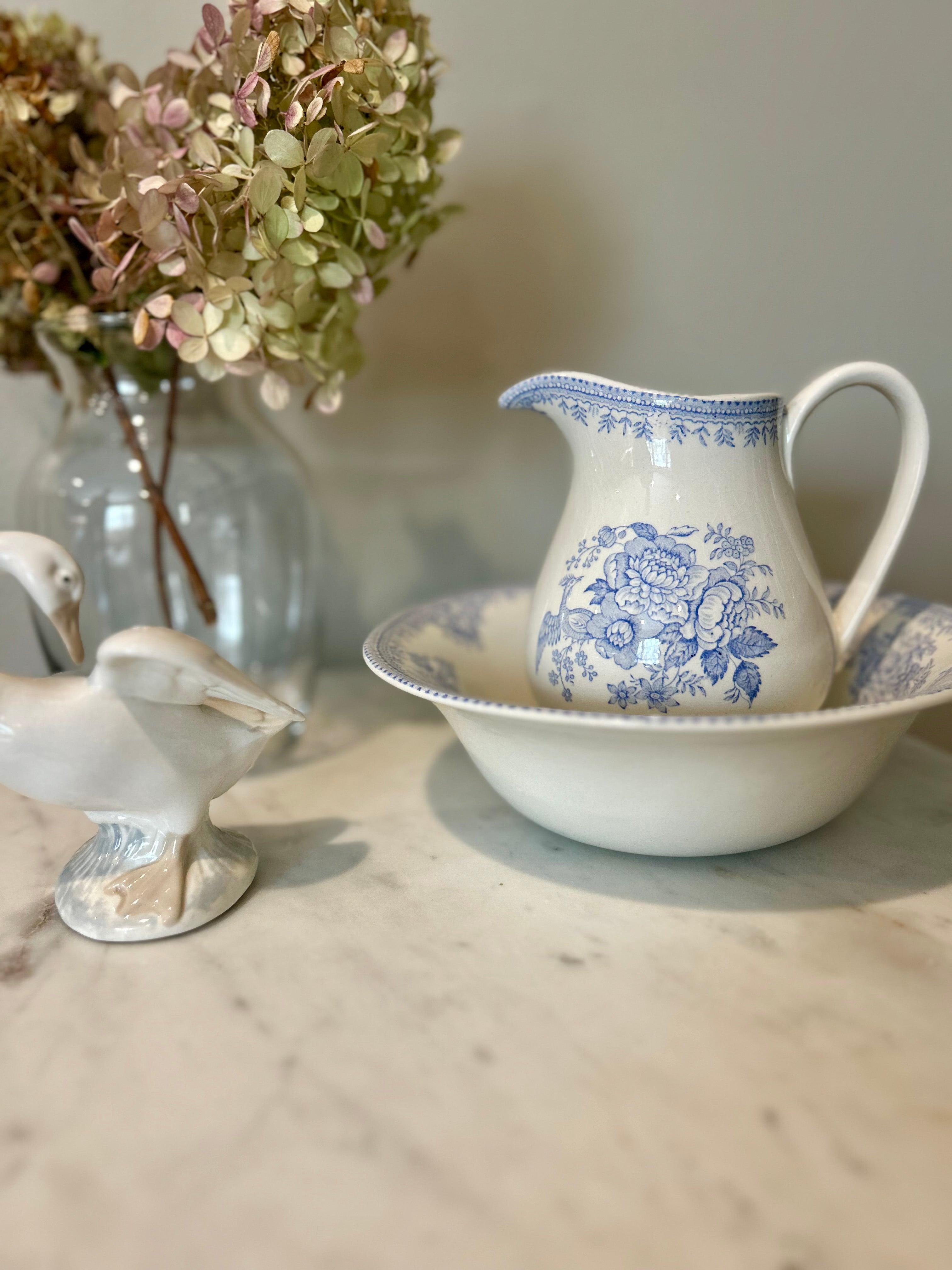 Vintage Burleigh Asiatic Pheasants English Pitcher and Bowl Set