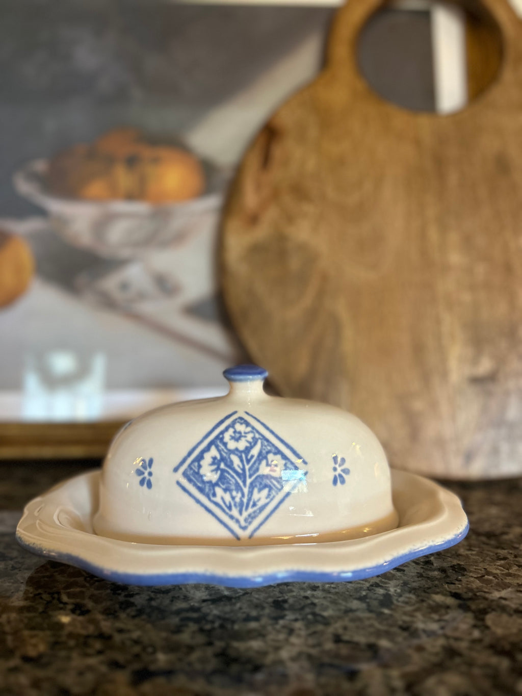 Vintage Maison Blue Covered Butter Dish