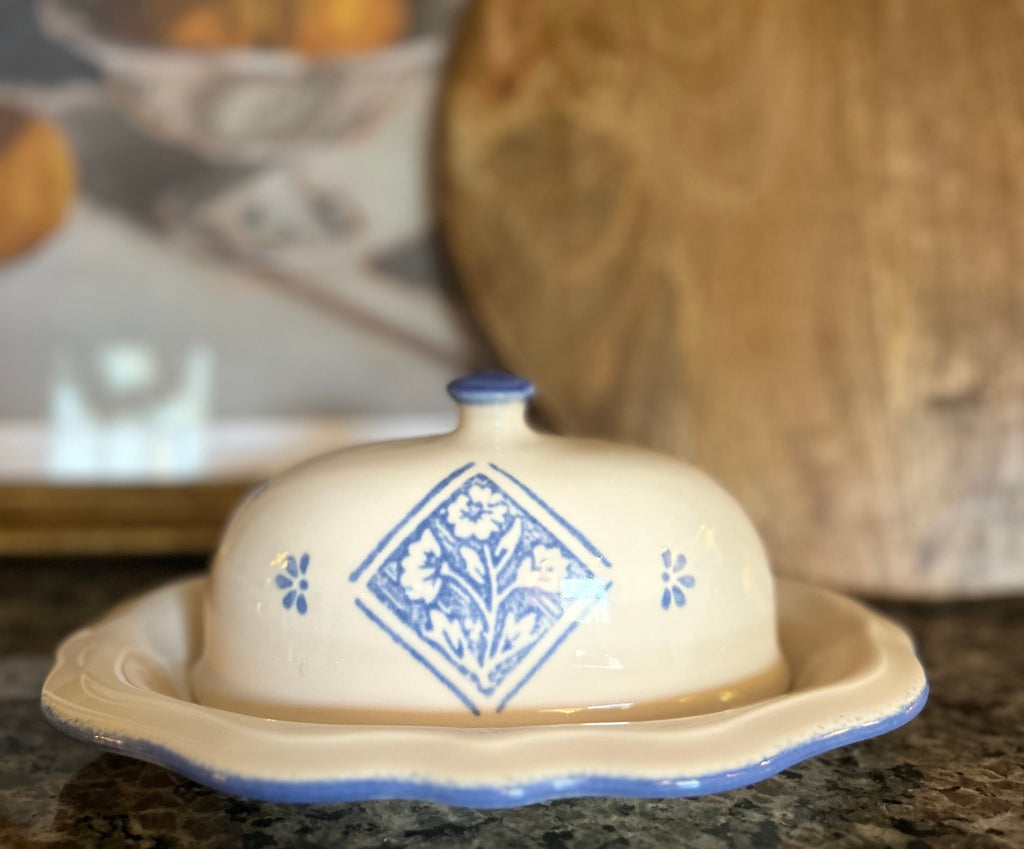 Vintage Maison Blue Covered Butter Dish
