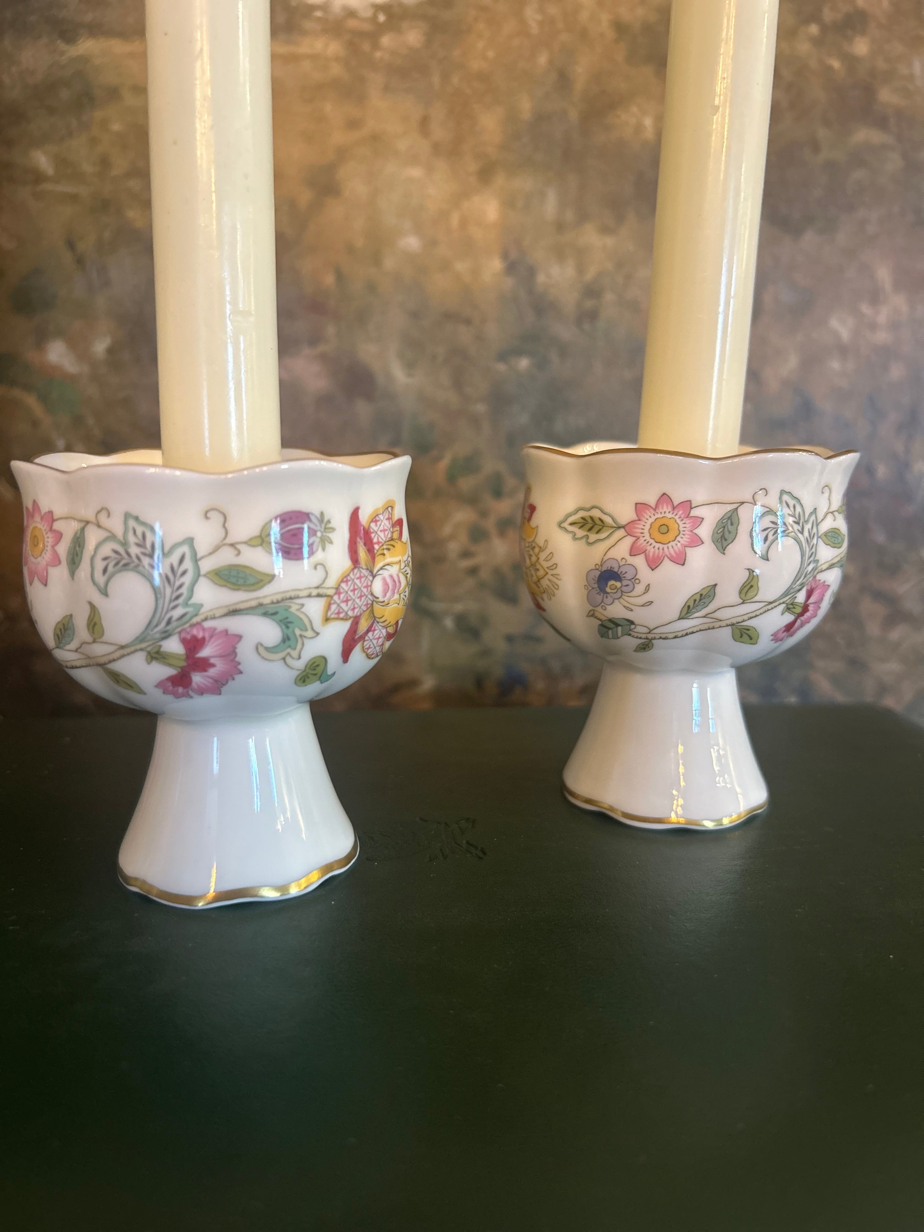 Vintage Minton Bone China Floral Candleholder Pair