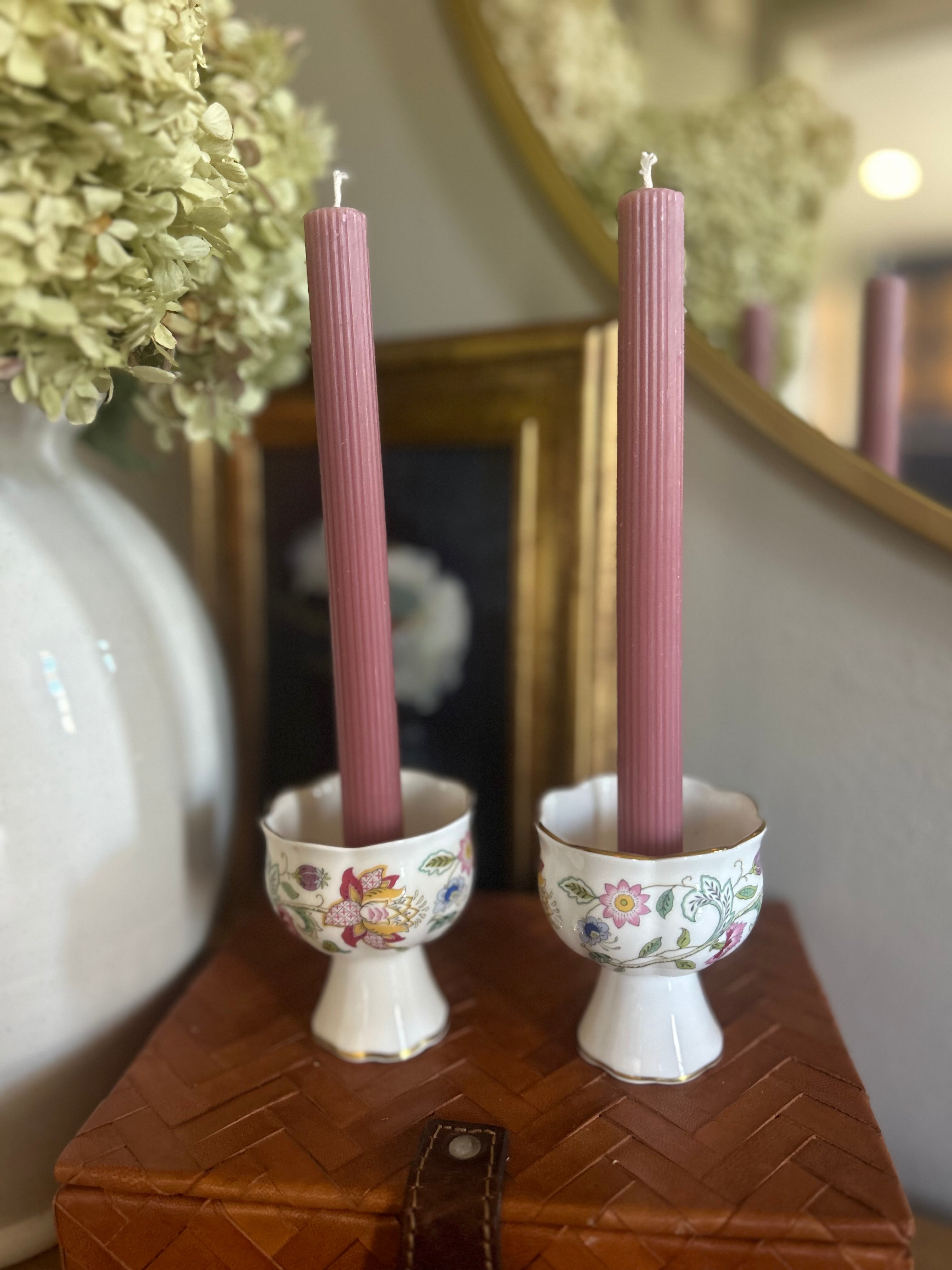Vintage Minton Bone China Floral Candleholder Pair