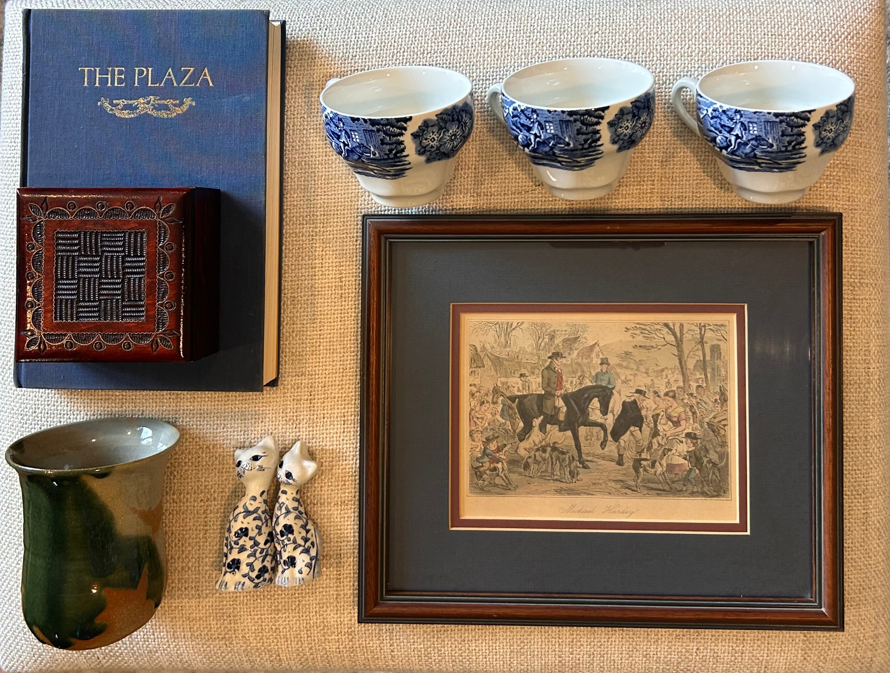 Vintage Blue and White Ceramic Cat Pair