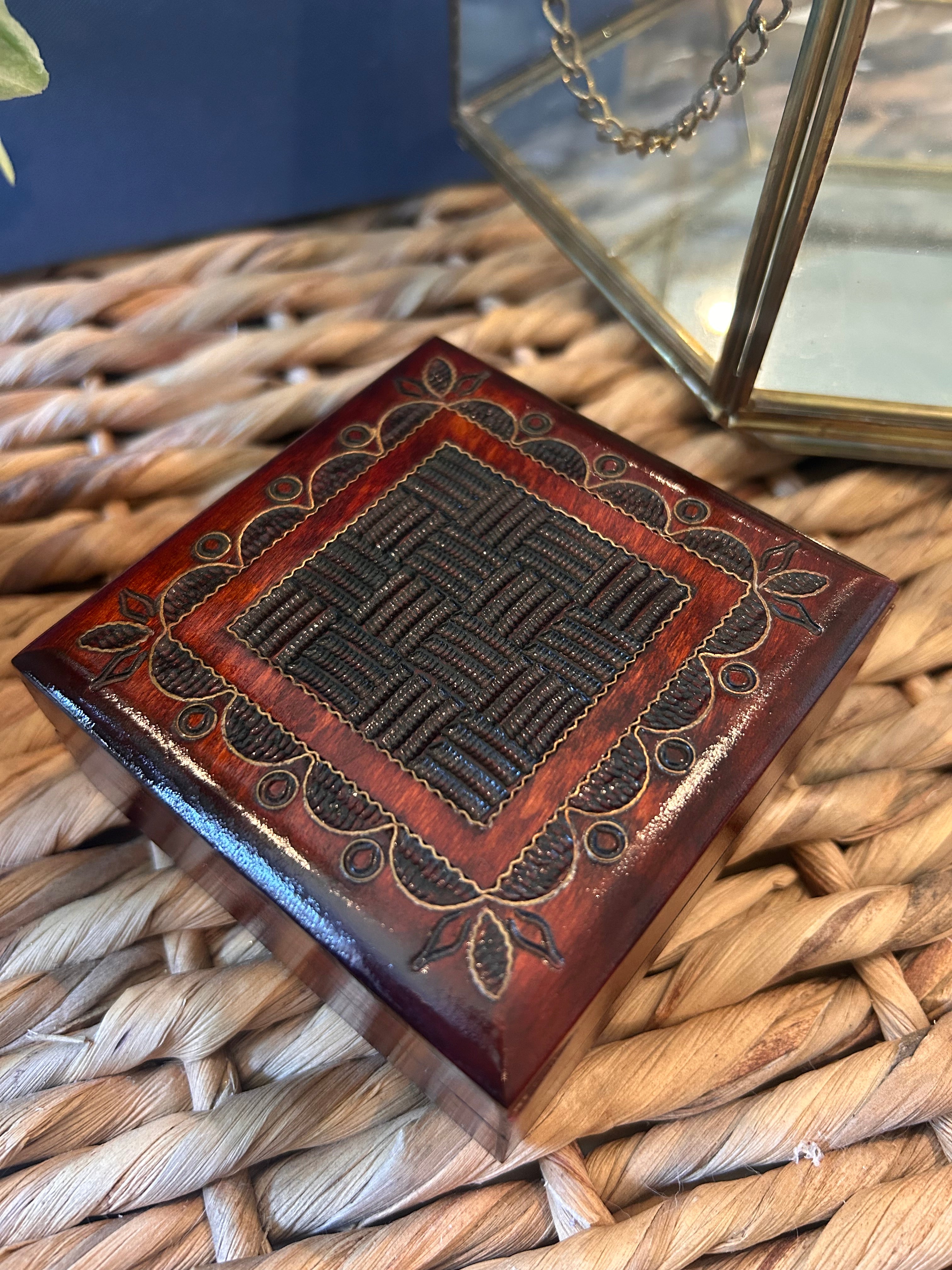 Vintage Carved Wooden Trinket Box