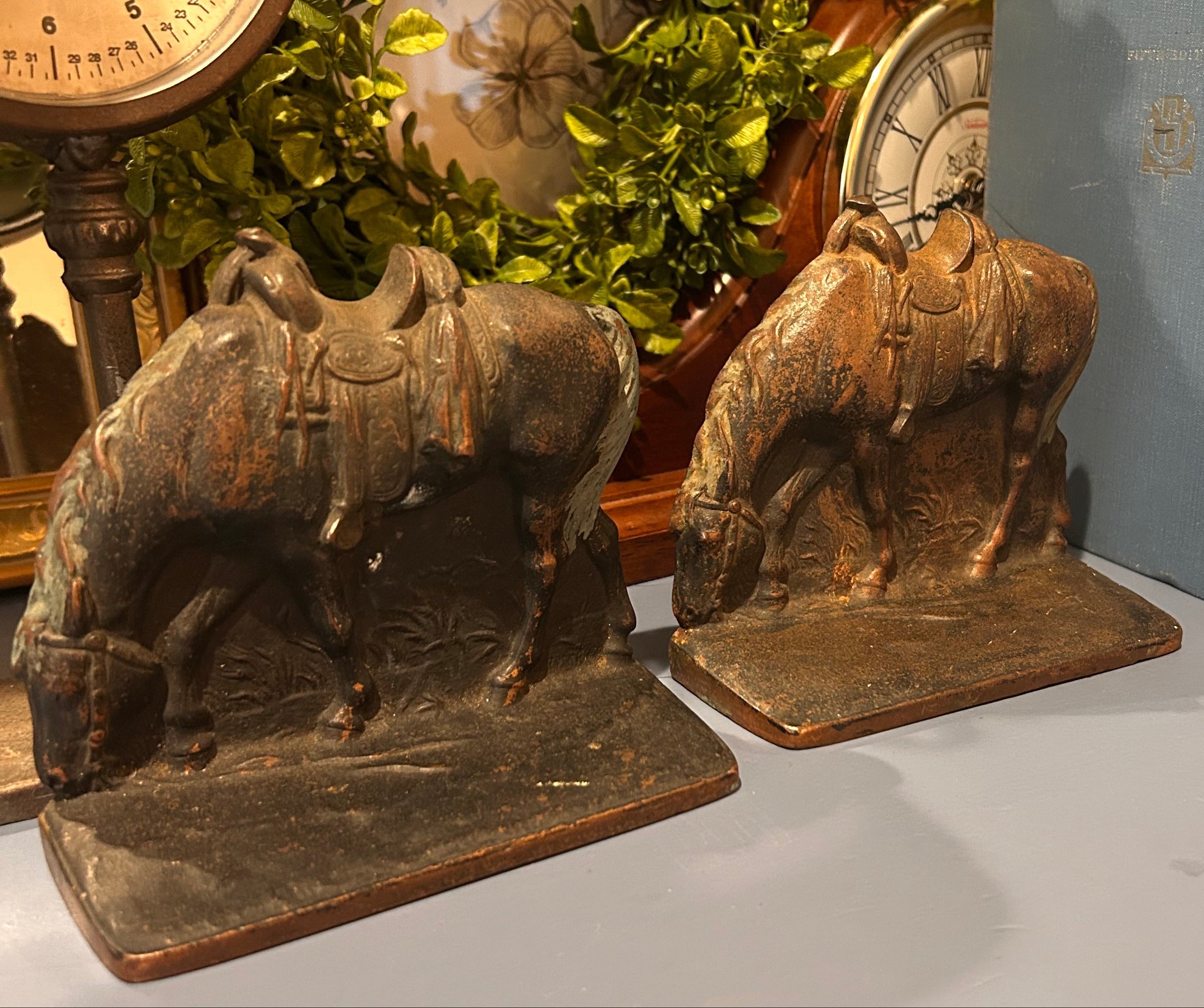 Vintage Cast Iron Horse Bookends- Set of 2