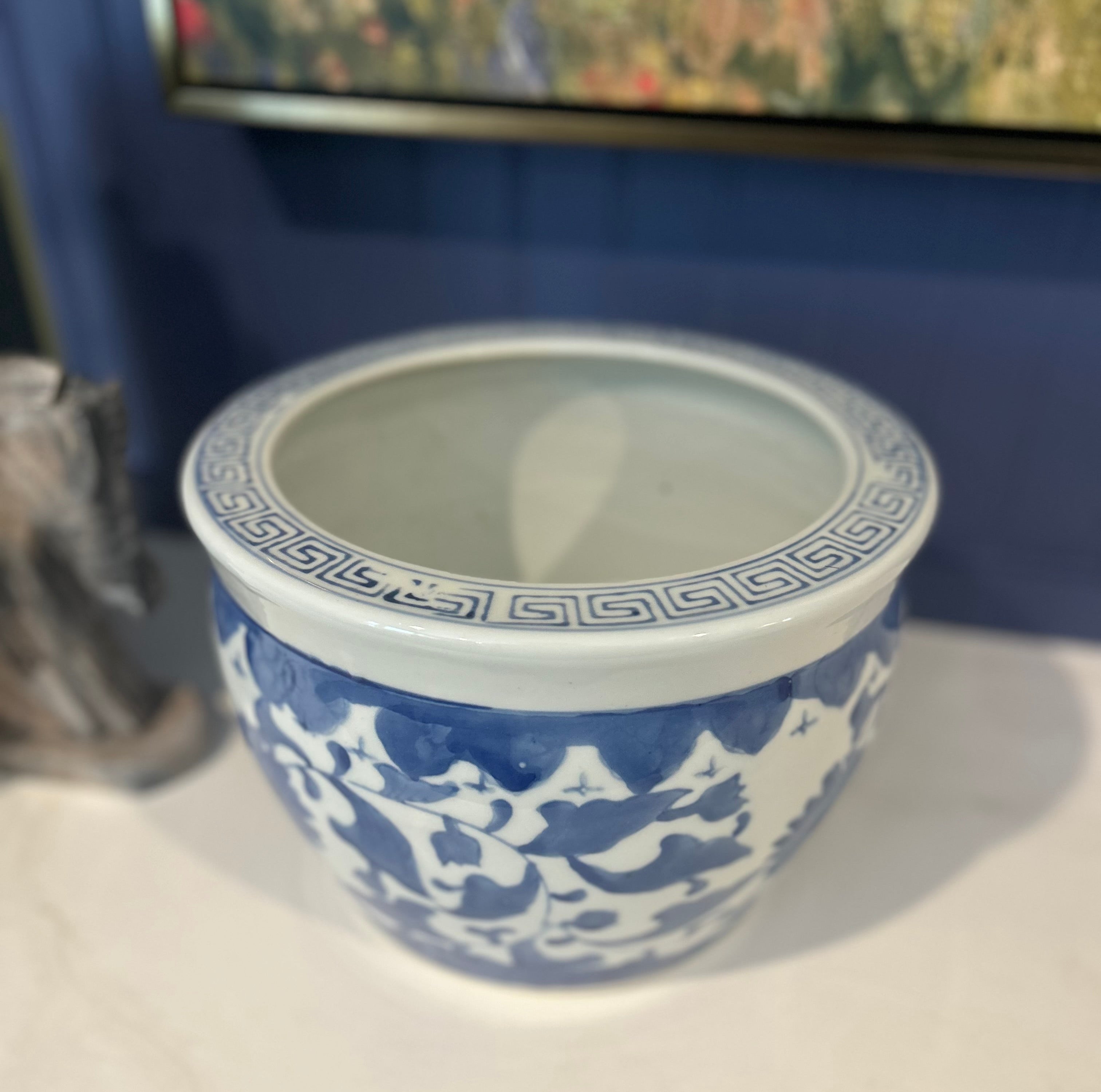 Vintage Blue and White Porcelain Ceramic Cachepot