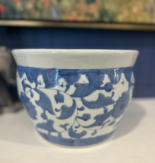 Vintage Blue and White Porcelain Ceramic Cachepot