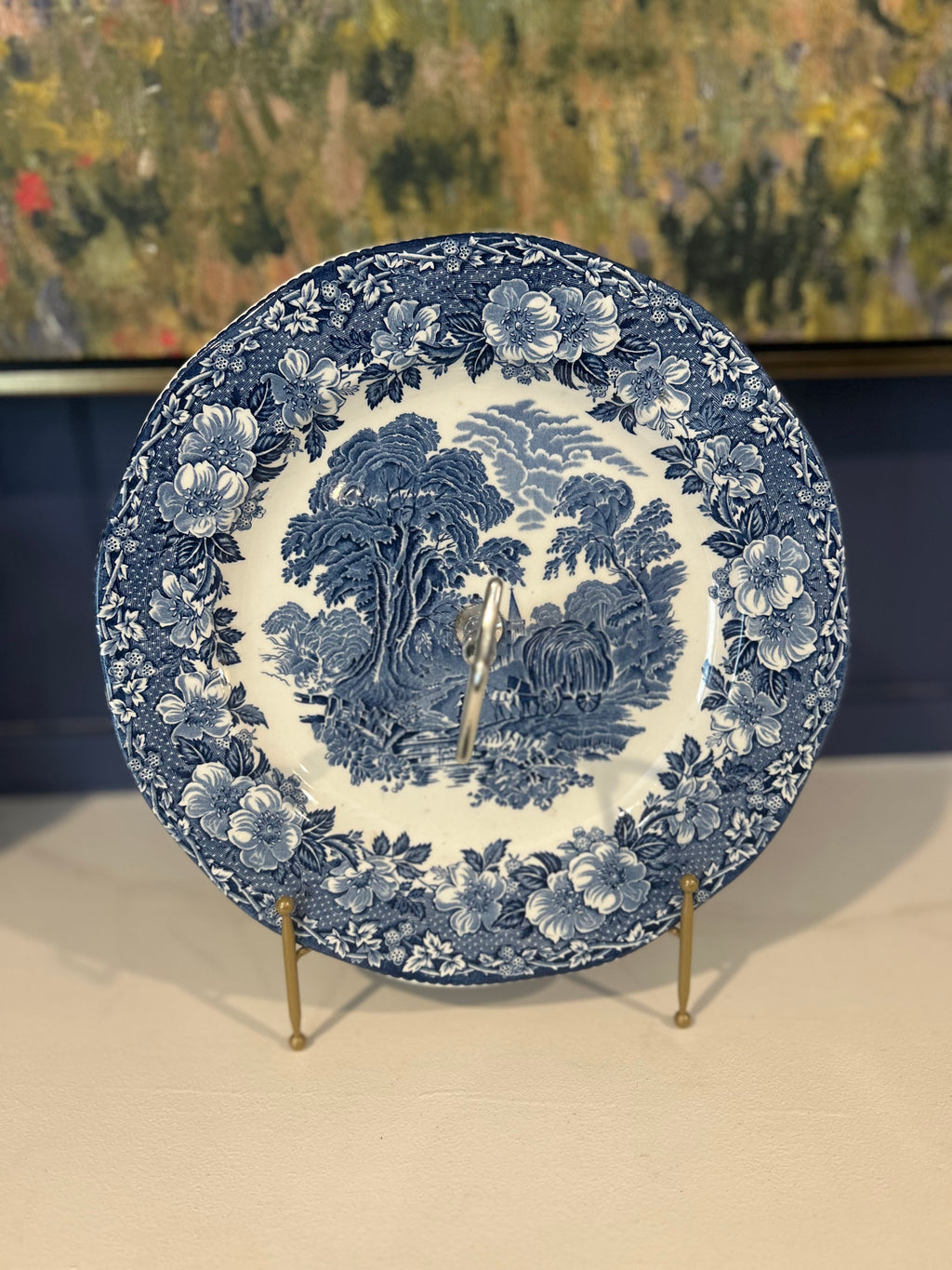 Vintage Wedgwood Woodland Blue Transferware Handled Plate