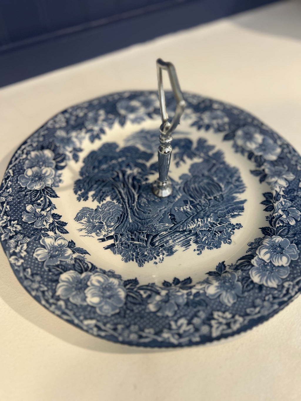 Vintage Wedgwood Woodland Blue Transferware Handled Plate