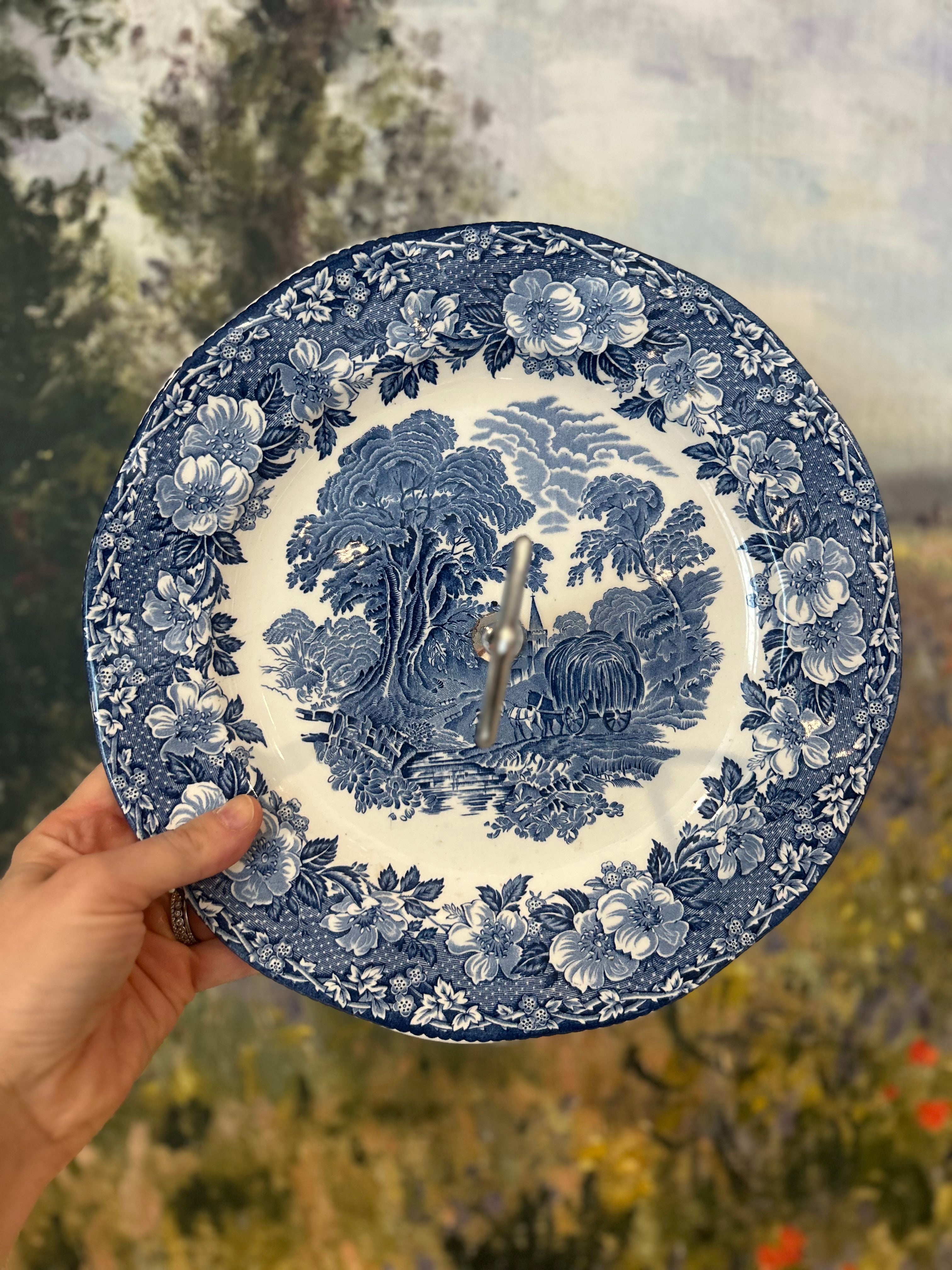 Vintage Wedgwood Woodland Blue Transferware Handled Plate