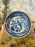 Vintage Blue and White Porcelain Peacock Bowl