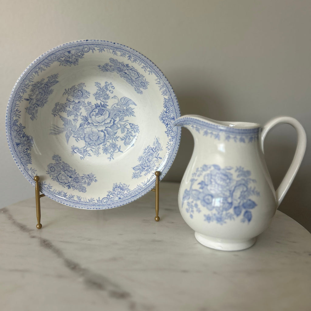 Vintage Burleigh Asiatic Pheasants English Pitcher and Bowl Set