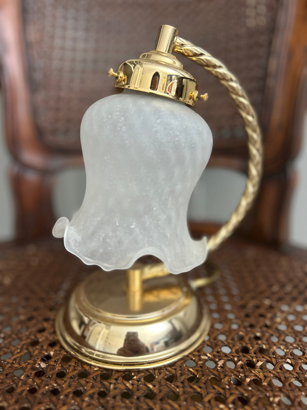 Vintage Brass Tulip Lamp with Frosted Glass Shade