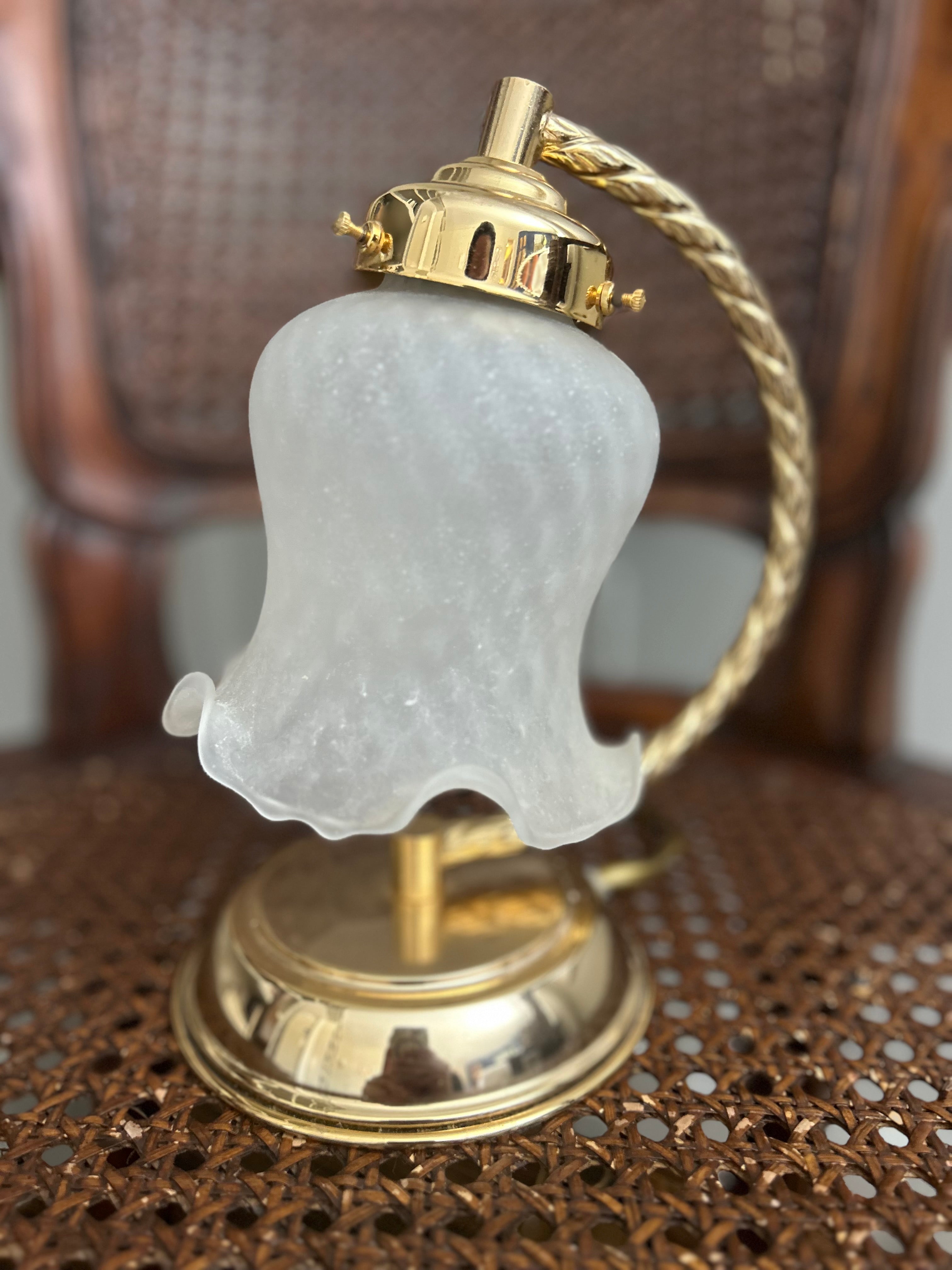 Vintage Brass Tulip Lamp with Frosted Glass Shade