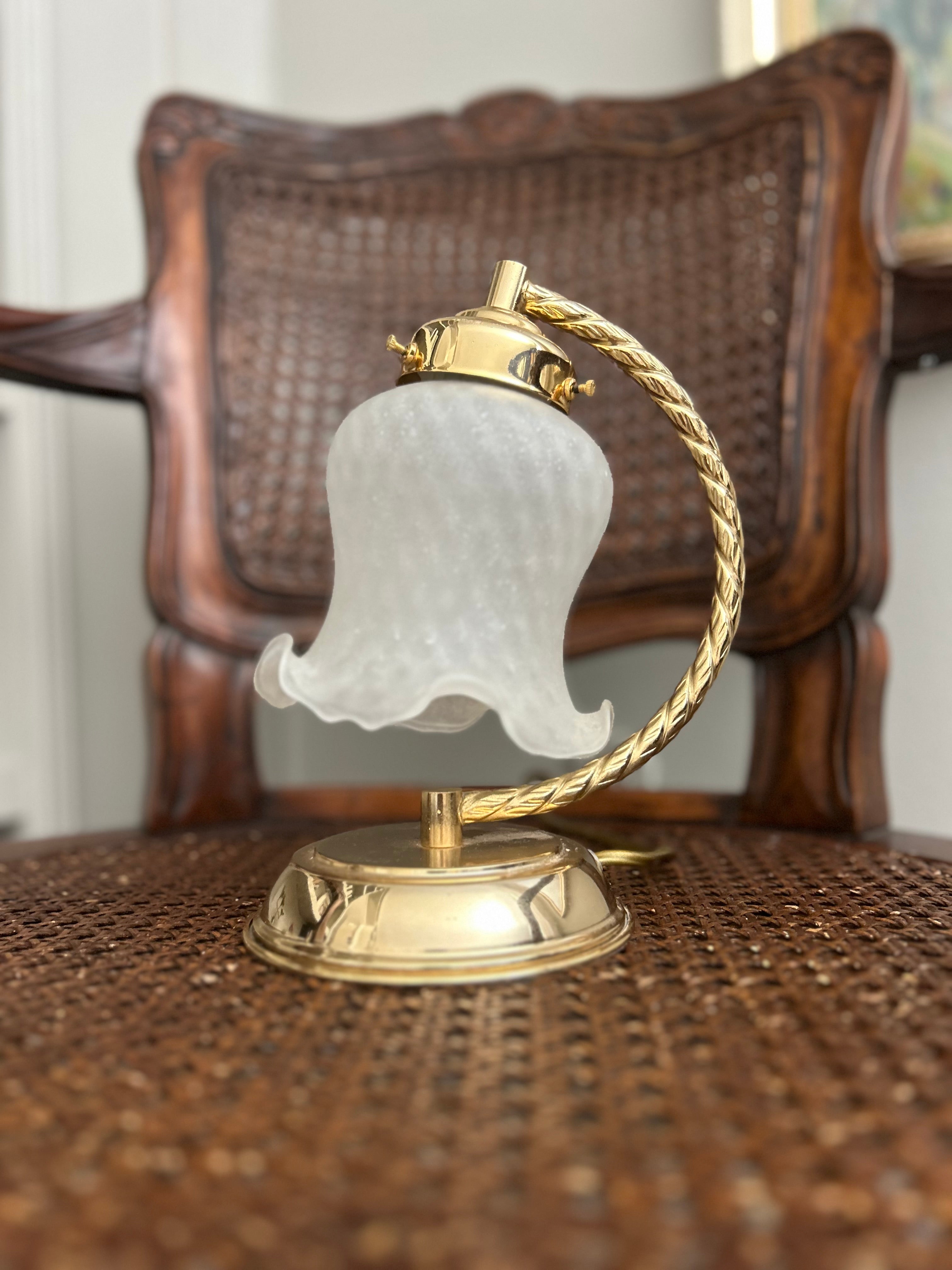 Vintage Brass Tulip Lamp with Frosted Glass Shade