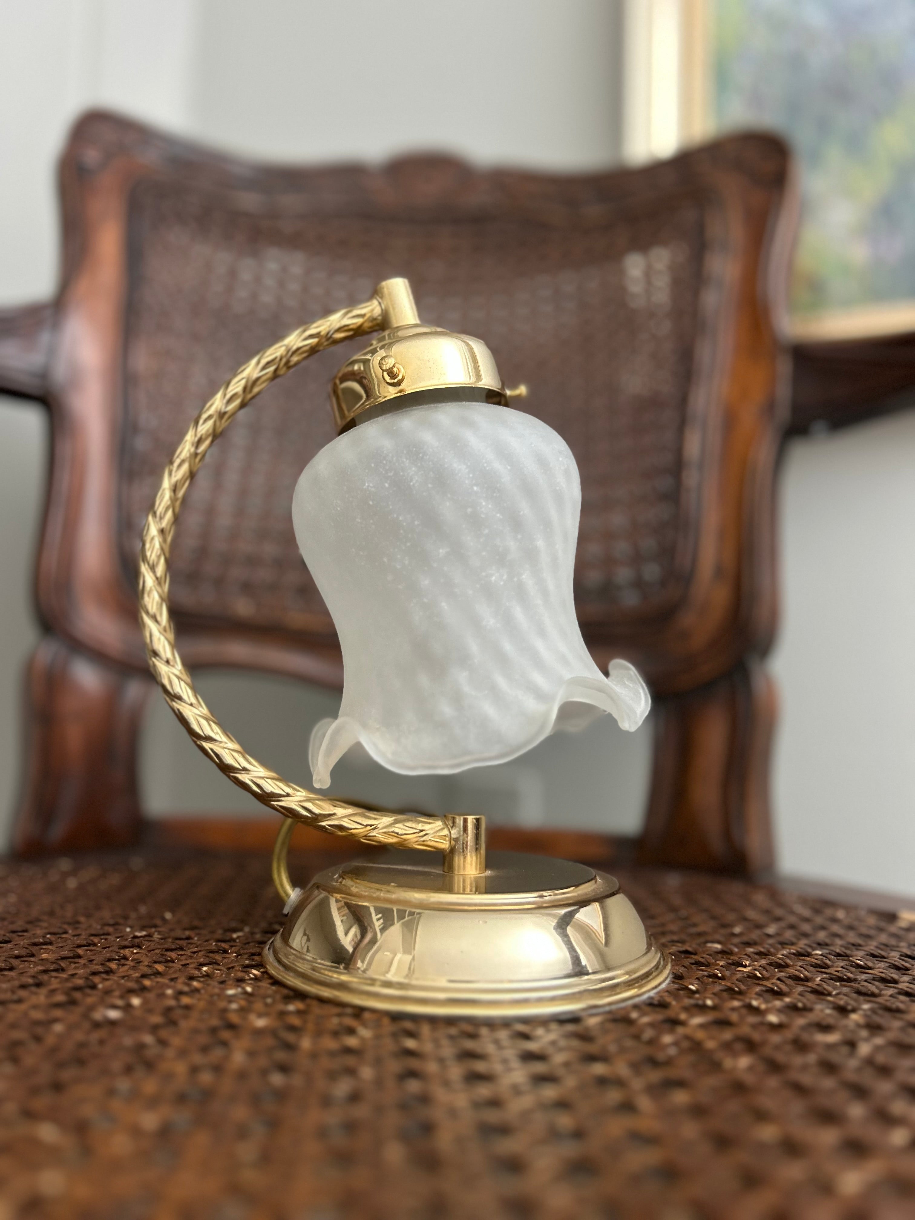 Vintage Brass Tulip Lamp with Frosted Glass Shade