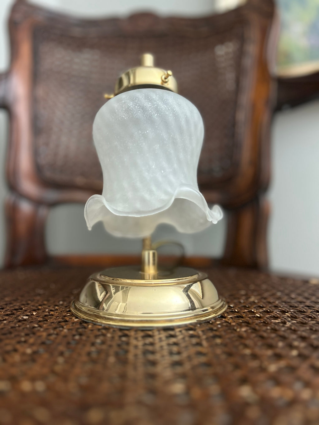 Vintage Brass Tulip Lamp with Frosted Glass Shade