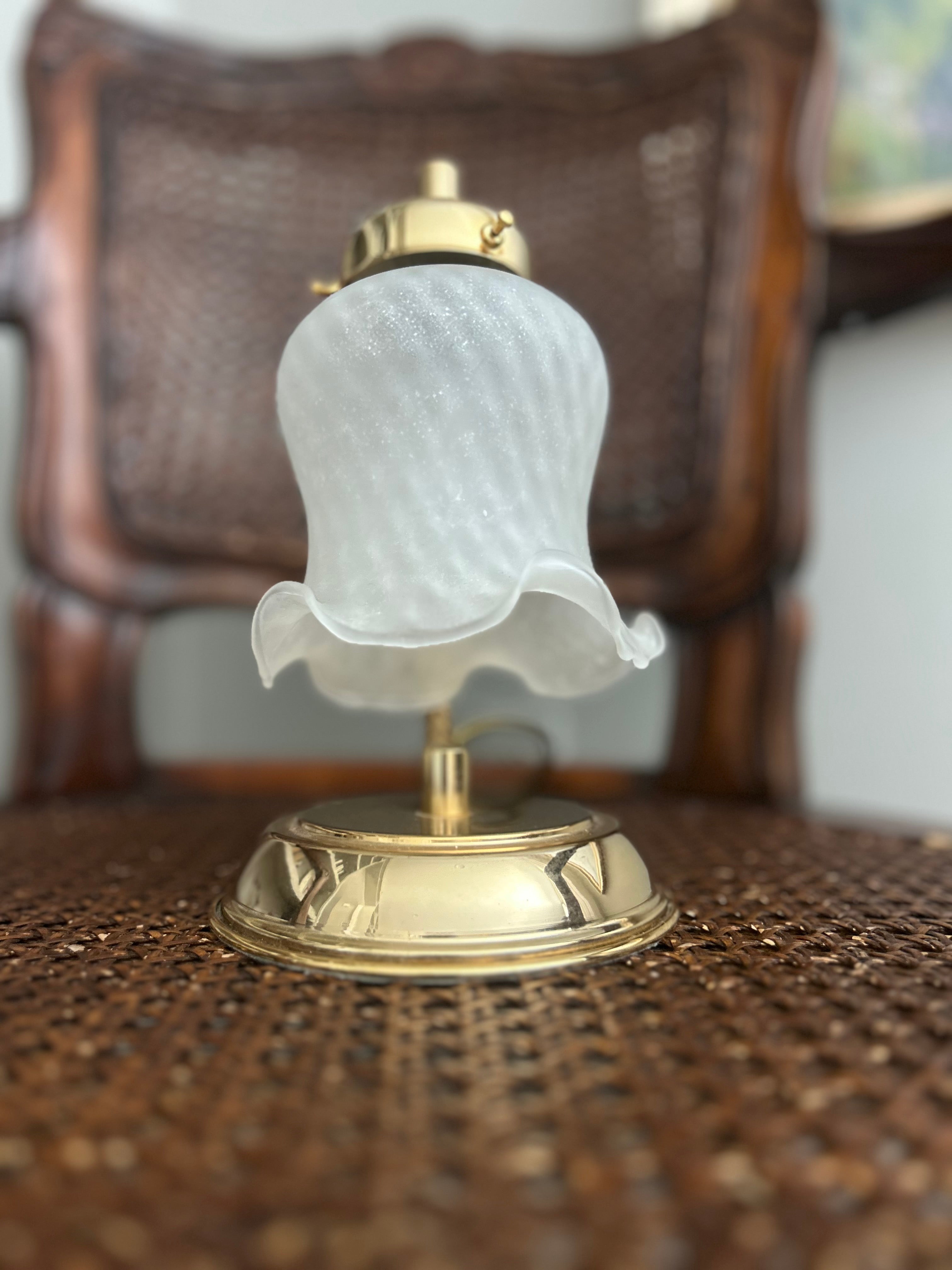 Vintage Brass Tulip Lamp with Frosted Glass Shade