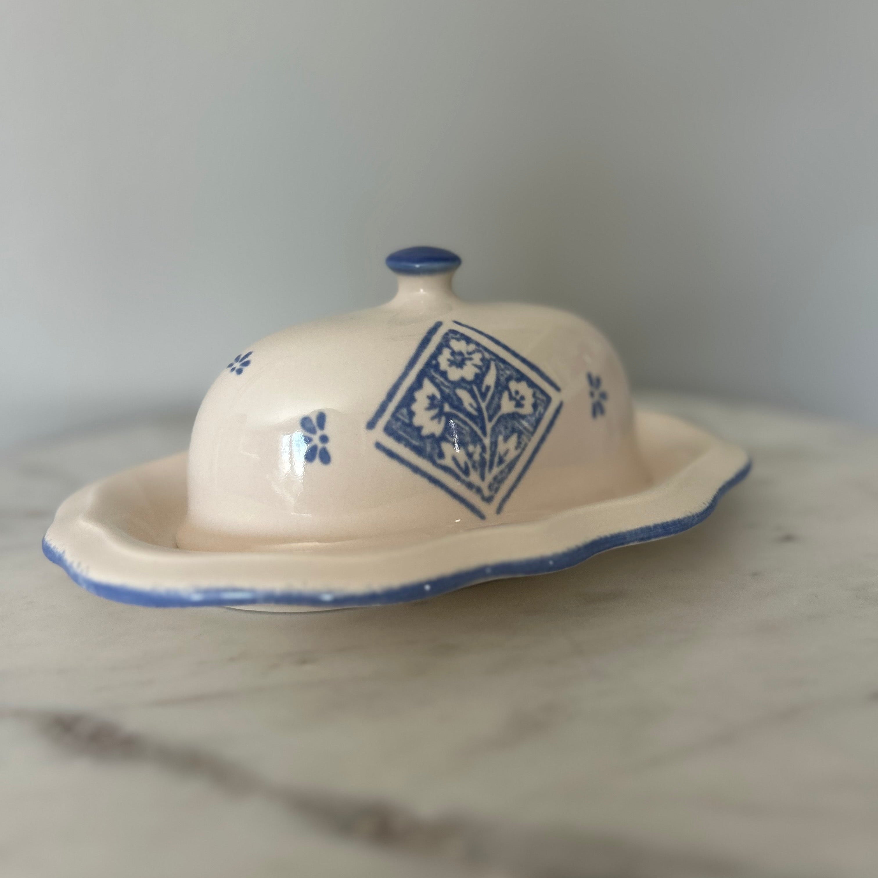 Vintage Maison Blue Covered Butter Dish