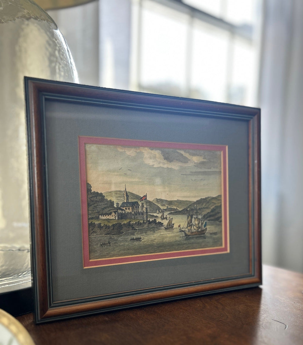Vintage Framed Dartmouth Castle Harbor Scene