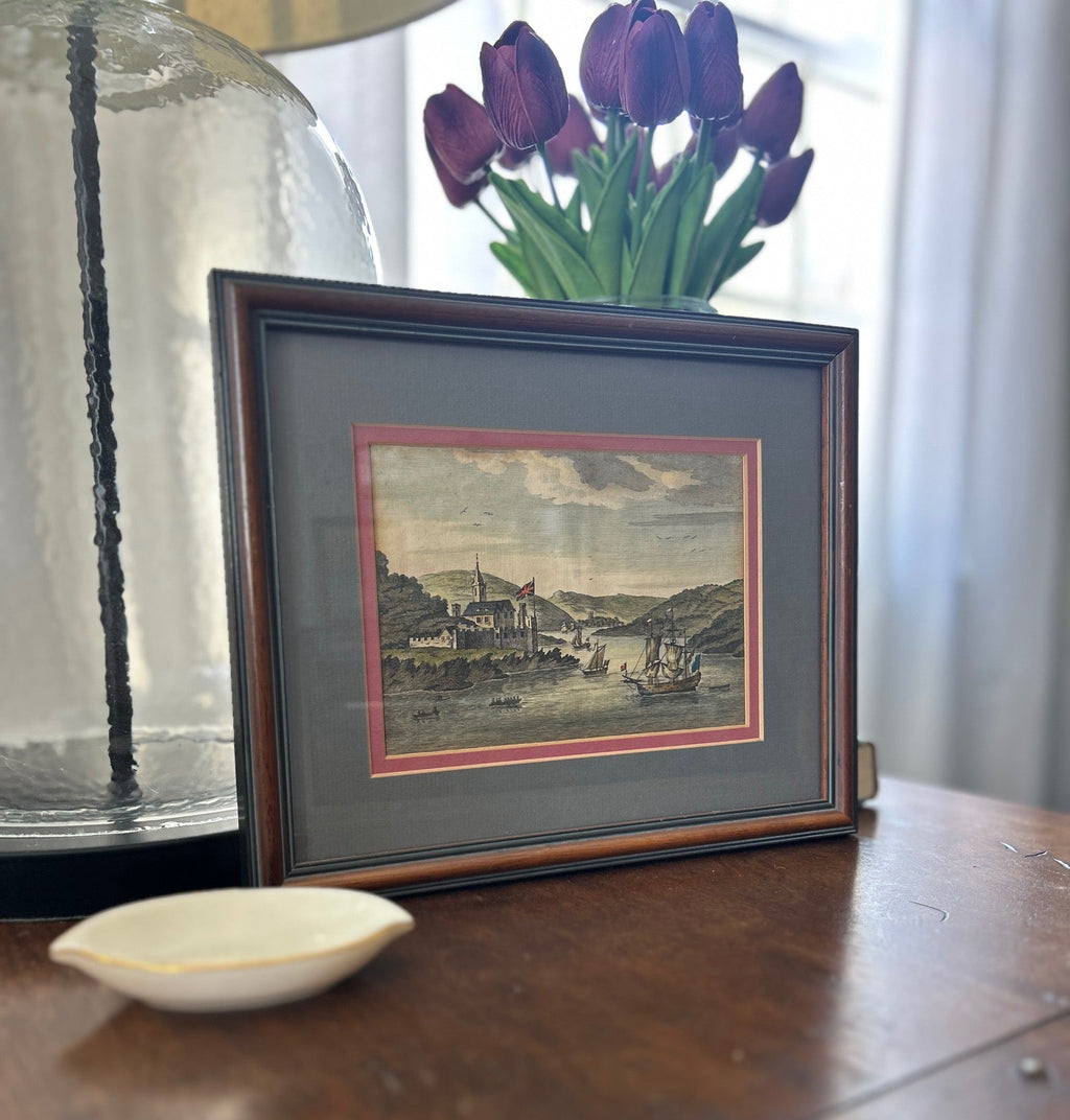 Vintage Framed Dartmouth Castle Harbor Scene