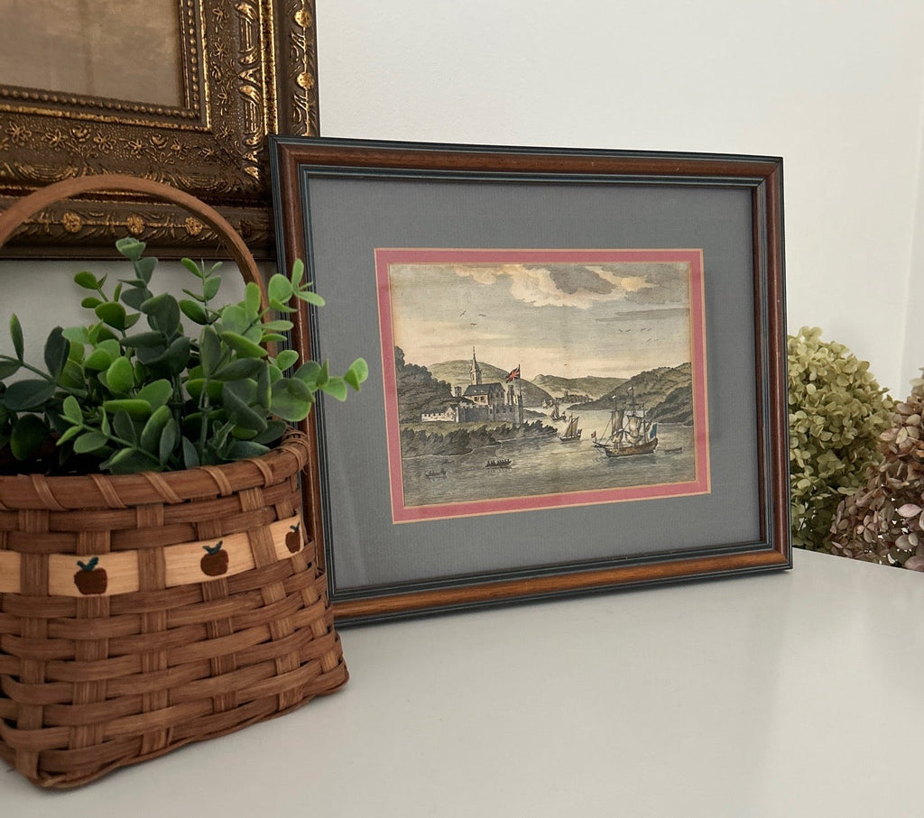 Vintage Framed Dartmouth Castle Harbor Scene