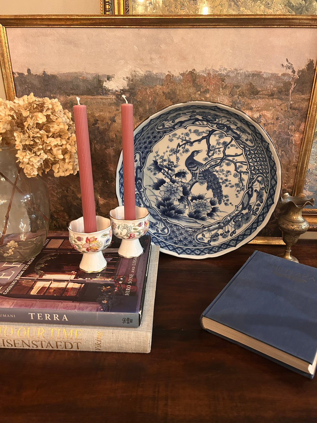 Vintage Blue and White Porcelain Peacock Bowl