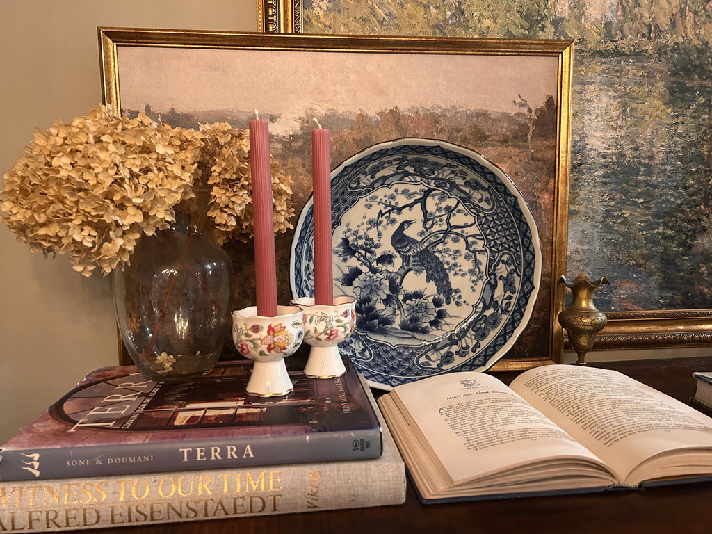 Vintage Blue and White Porcelain Peacock Bowl