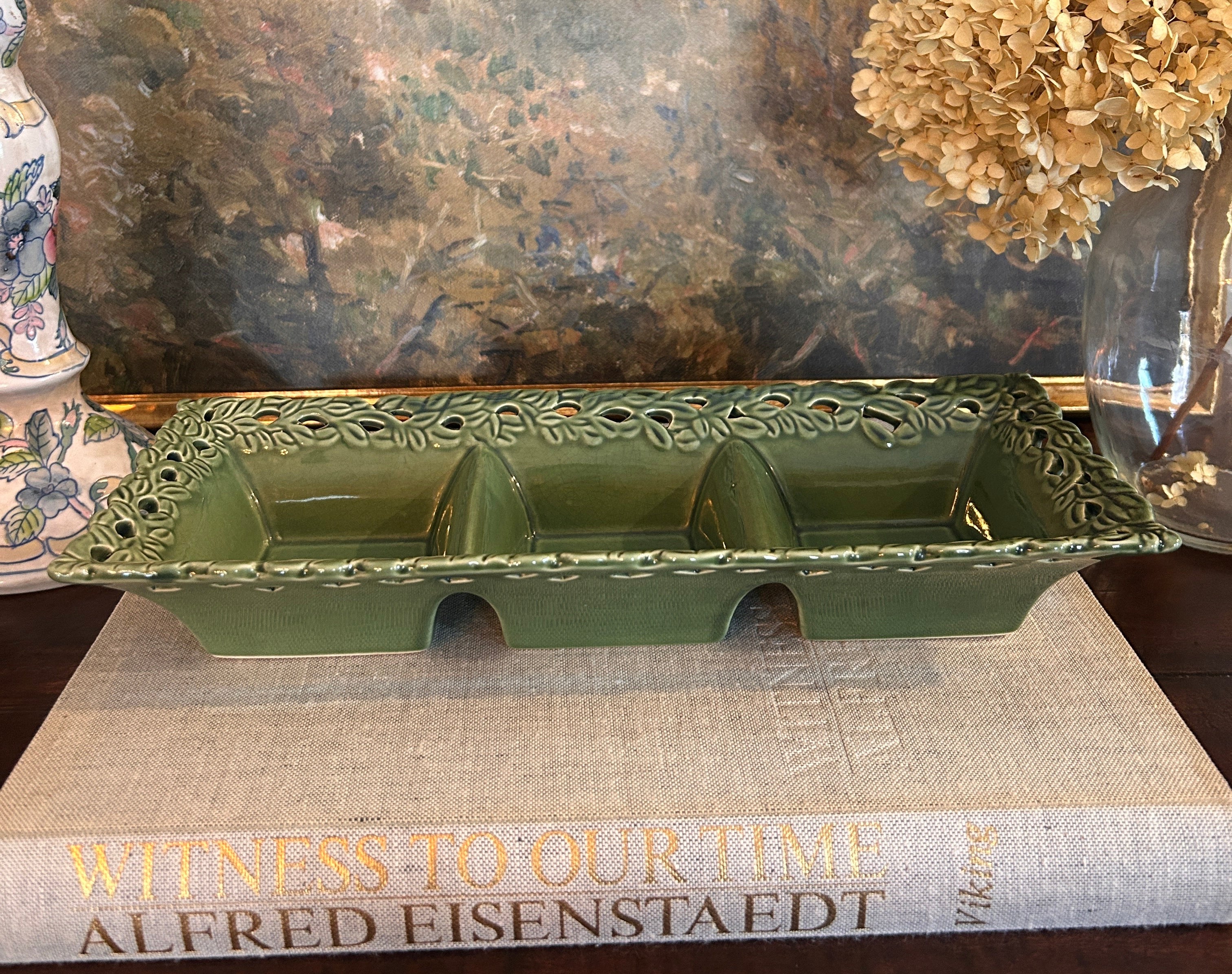 Vintage Green Divided Serving Dish (Relish Tray)